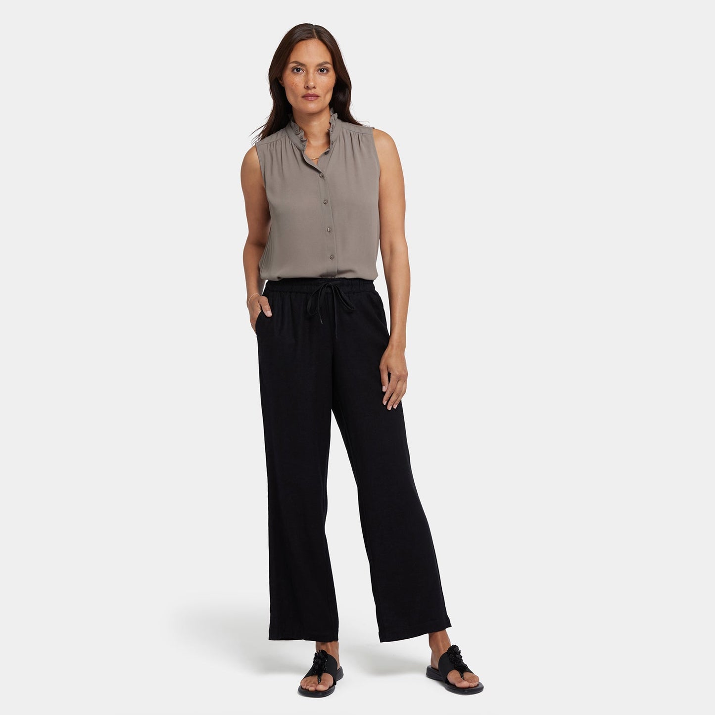 Relaxed Drawstring Pull-On Pants - Black
