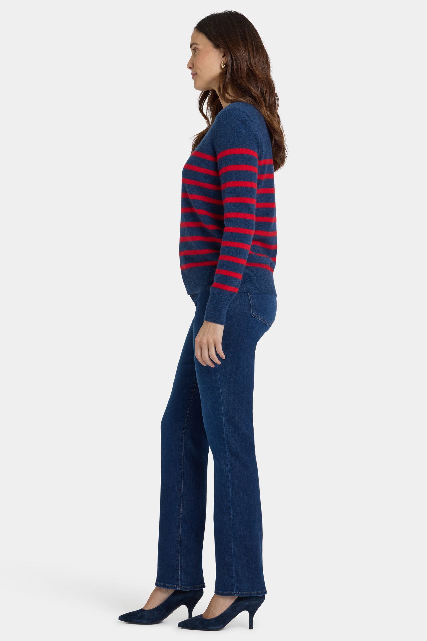 Striped Cashmere Crewneck Sweater - Navy Red Stripe