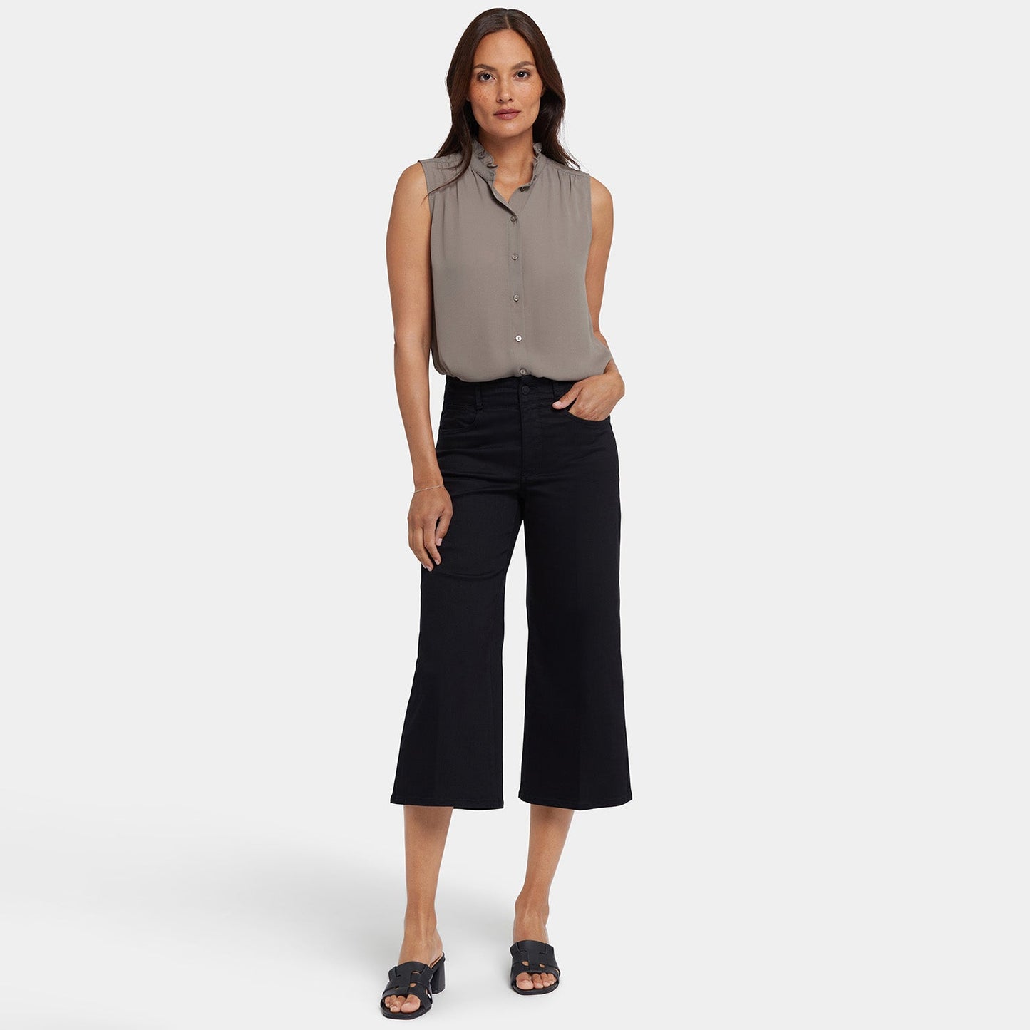 Brigitte Wide Leg Capri Jeans - Black