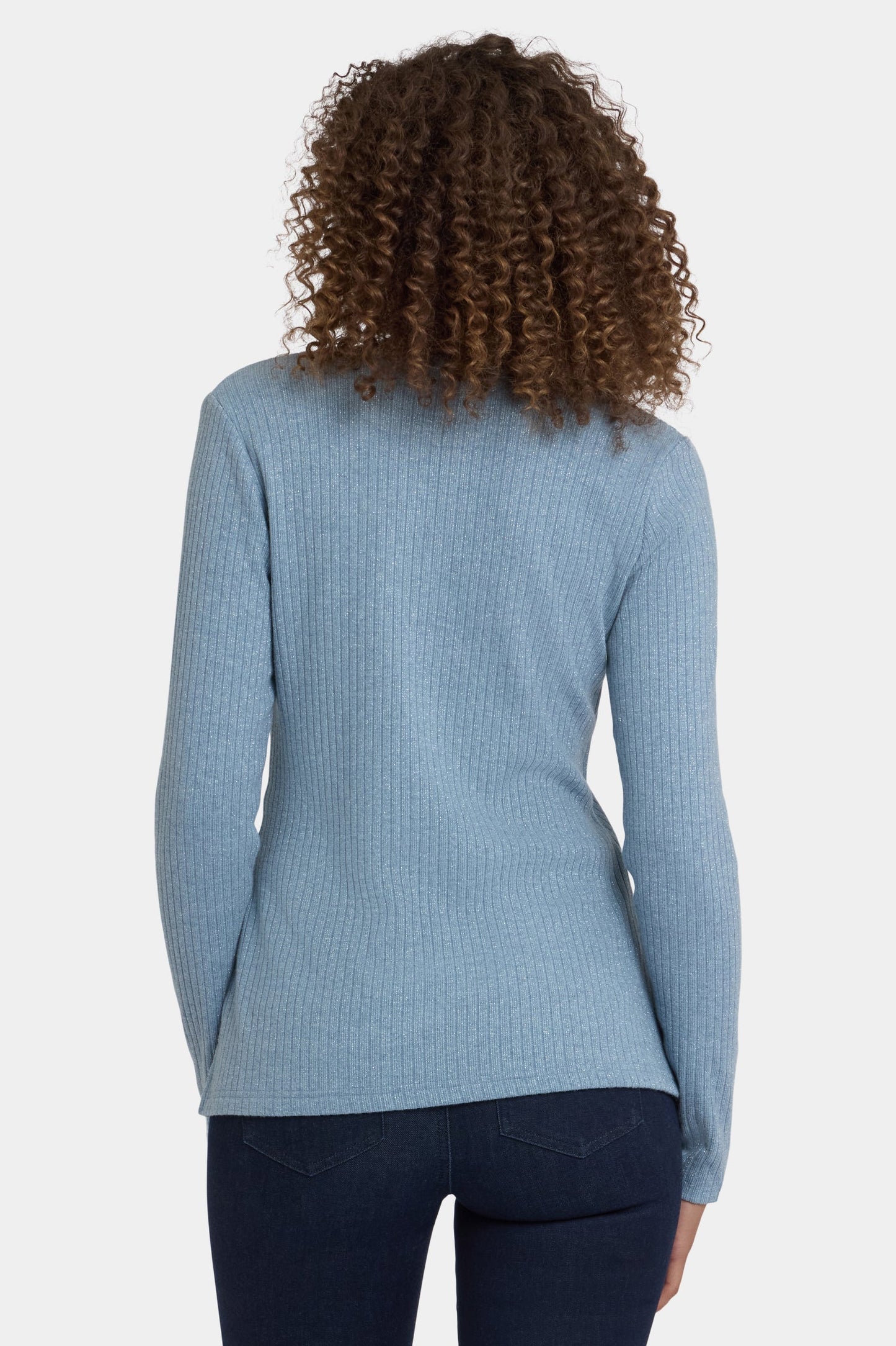 Shimmer Rib Knit Henley Top - Light Heather Blue