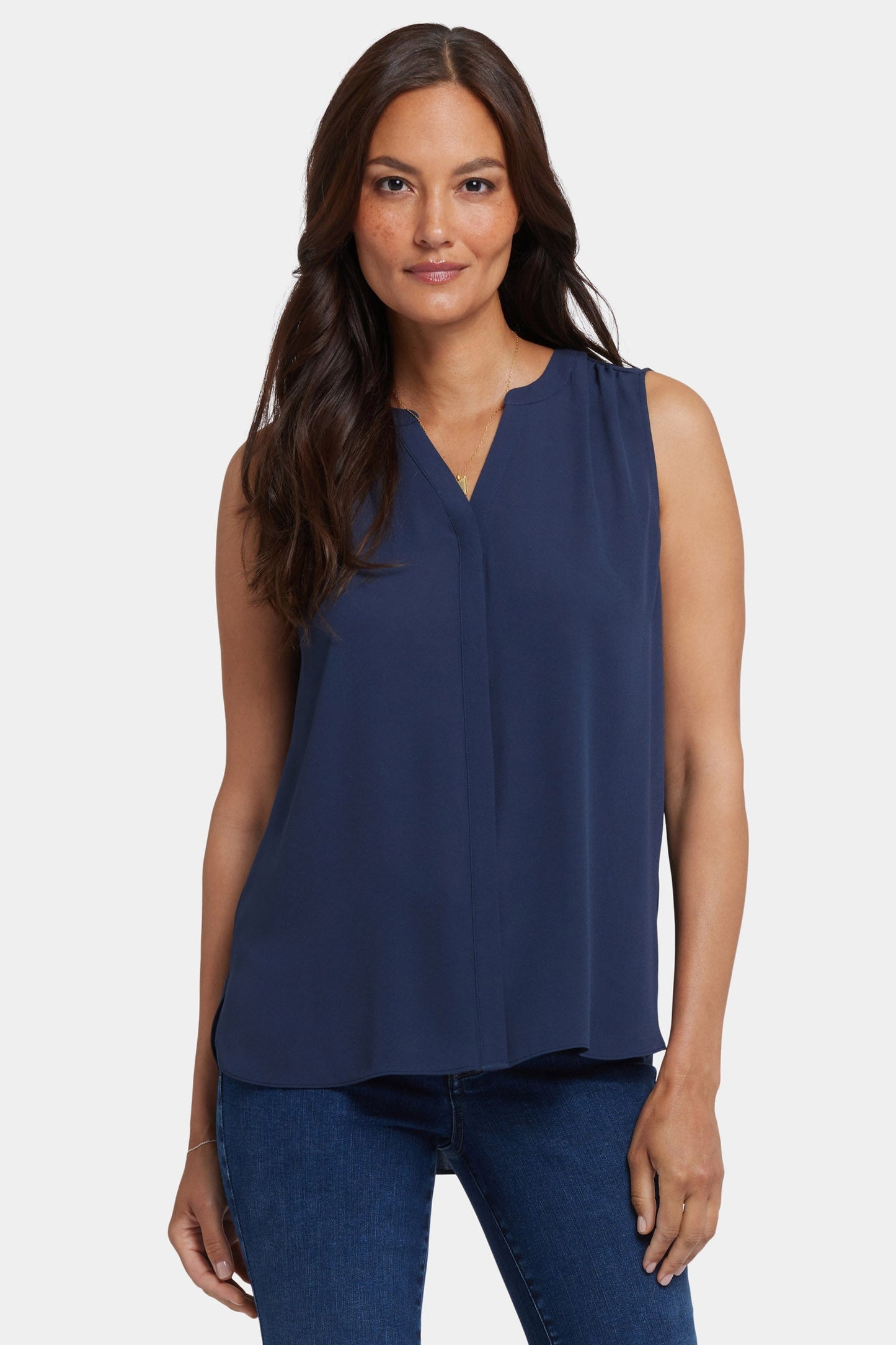 Sleeveless Pintuck Blouse - Oxford Navy