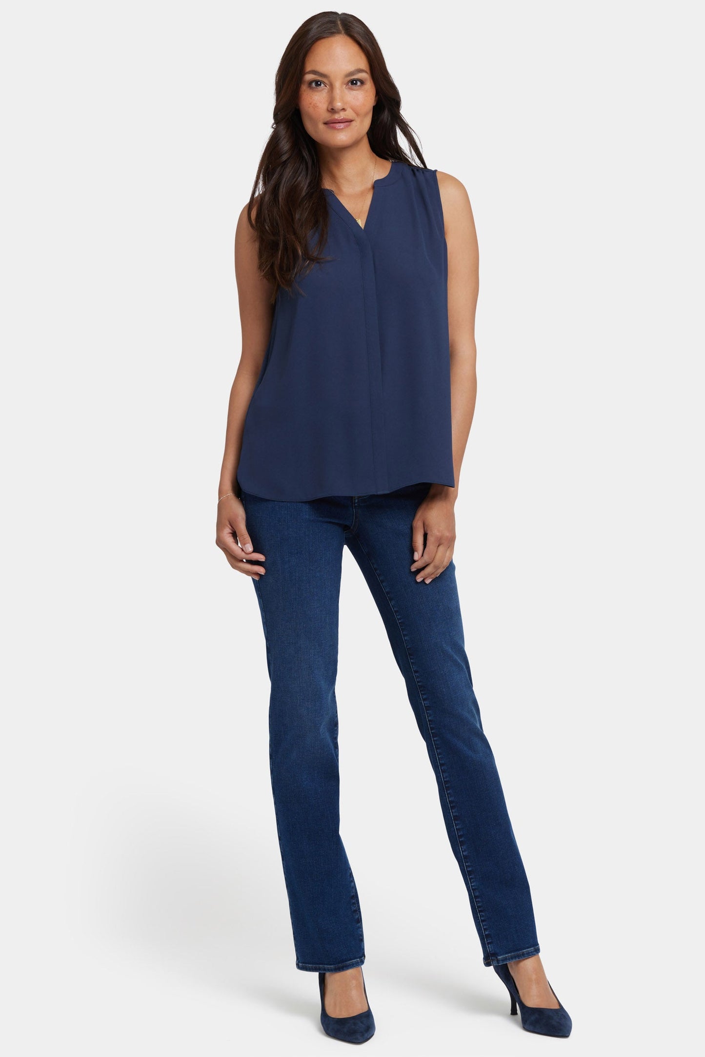 Sleeveless Pintuck Blouse - Oxford Navy