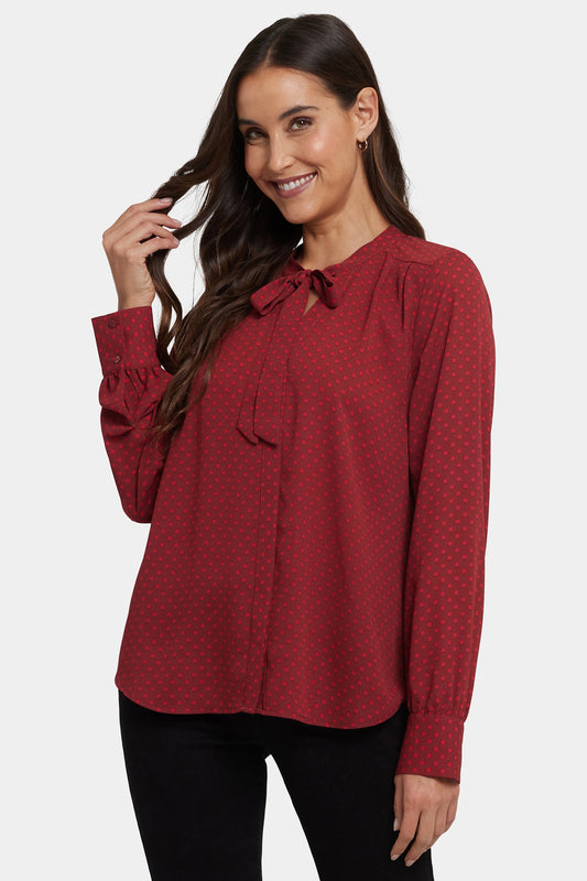 Tie-Neck Blouse - Claret Dots