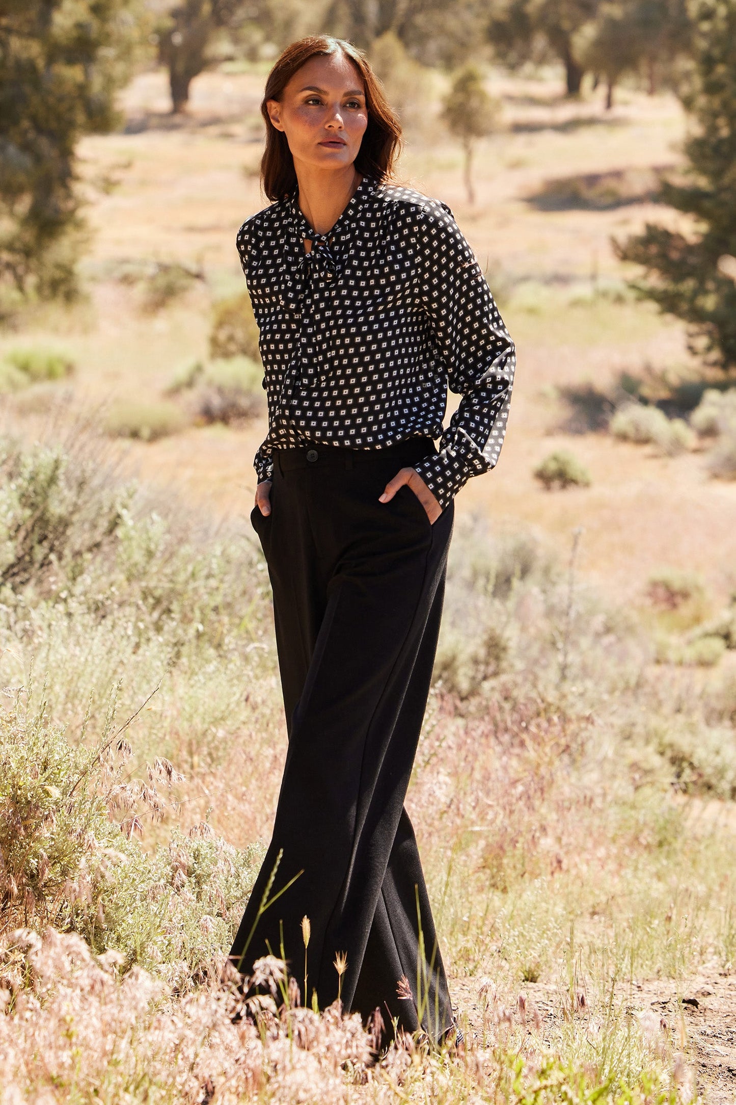 Tie-Neck Blouse - Pearl Medallion