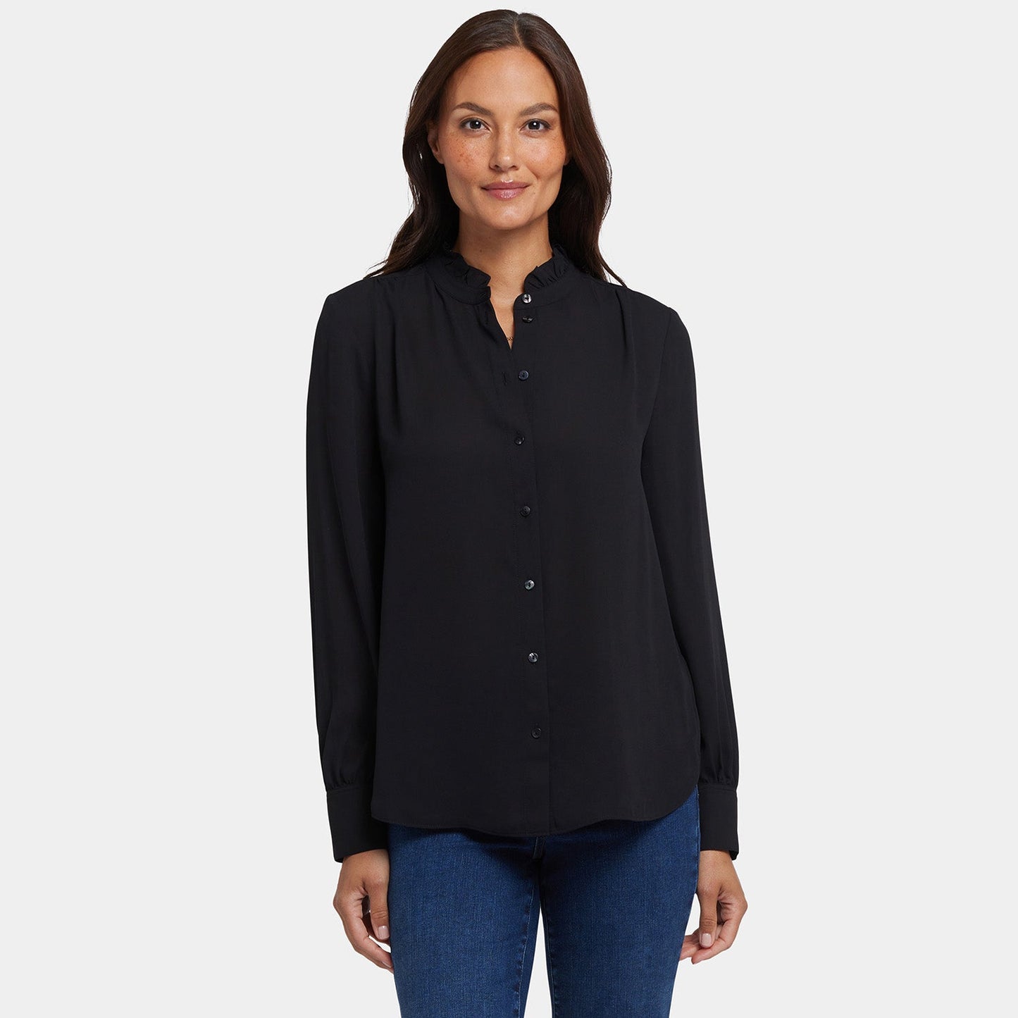 Ruffle Neck Blouse - Black