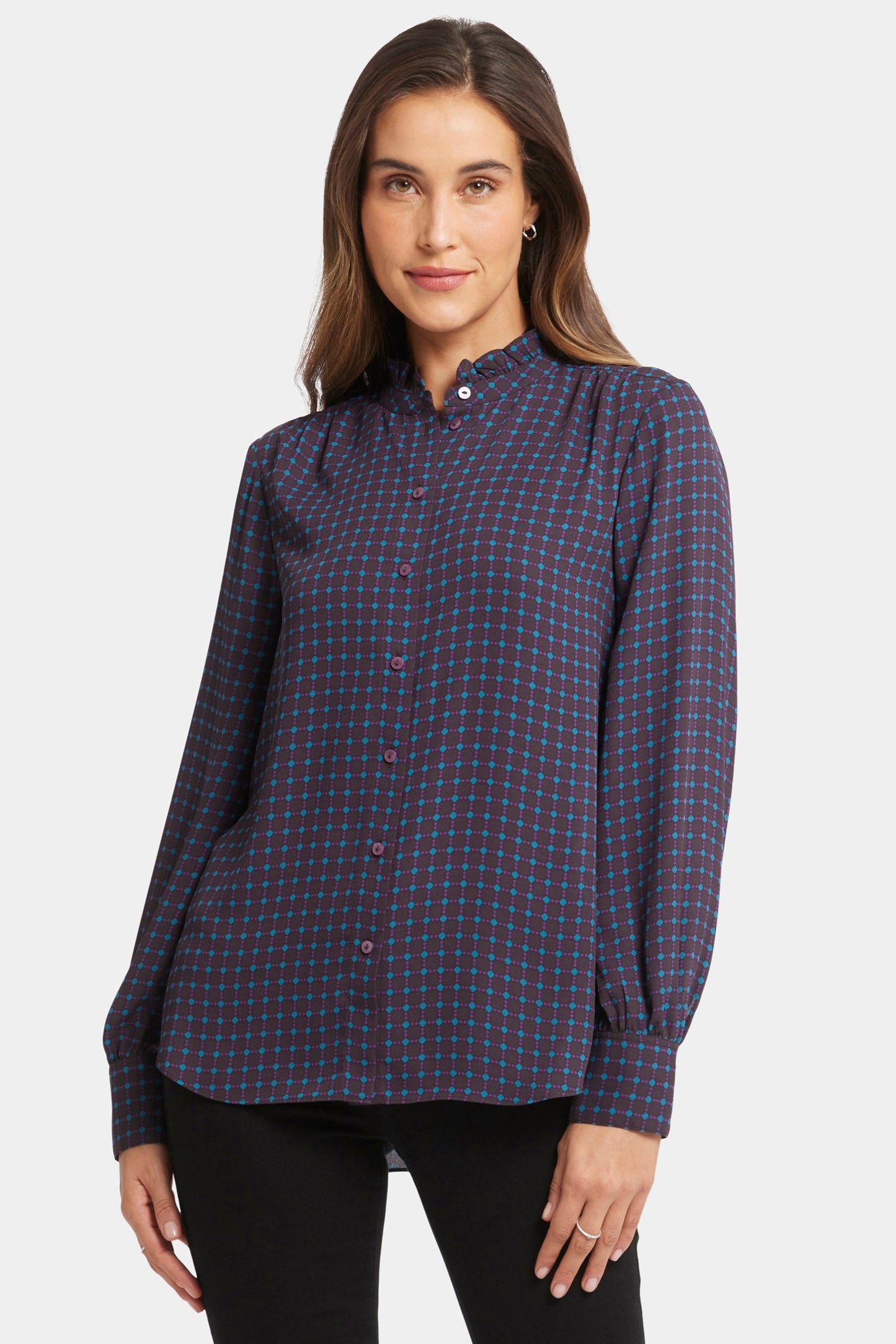 Ruffle Neck Blouse - Plum Trail