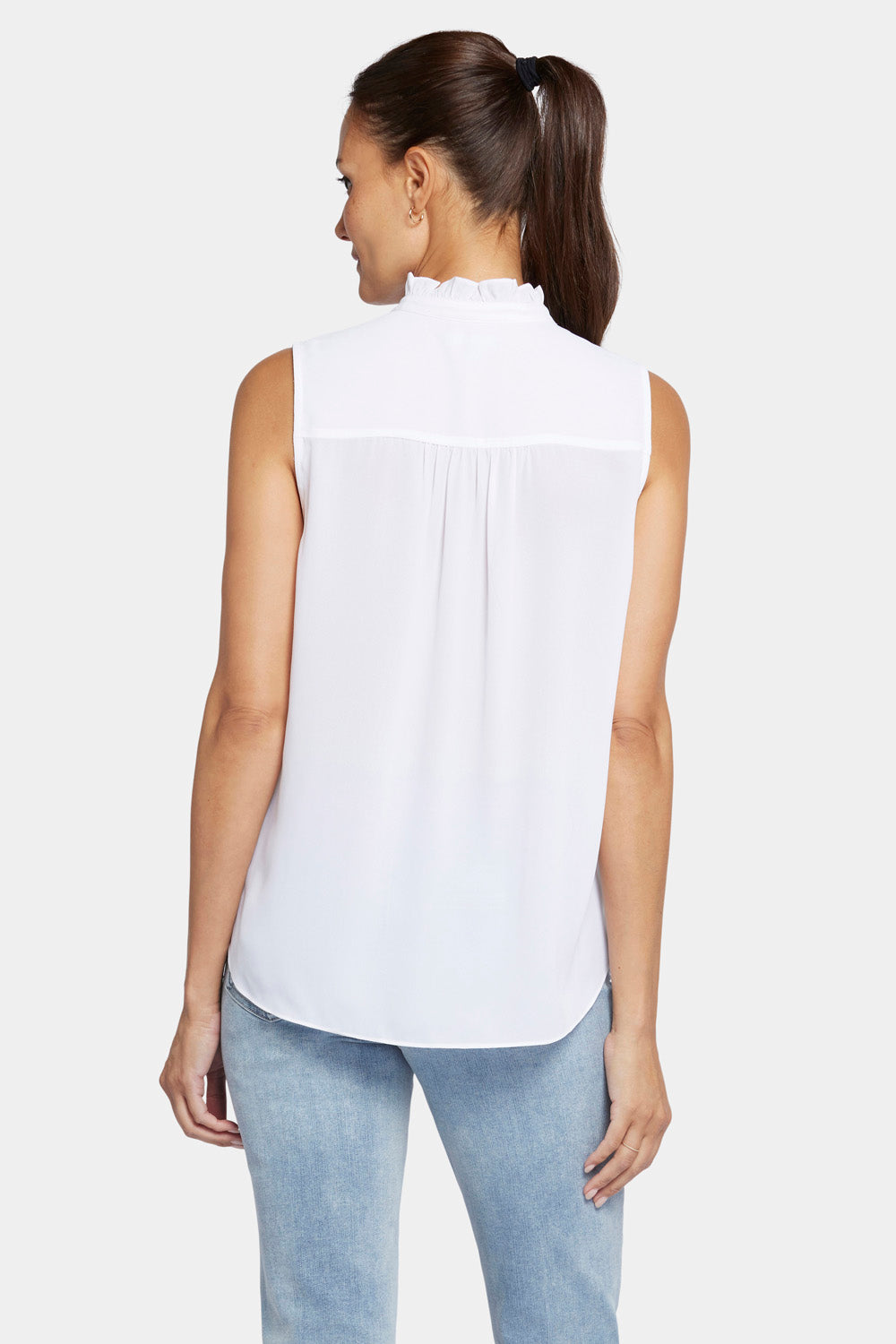 Sleeveless Ruffle Neck Blouse - Optic White