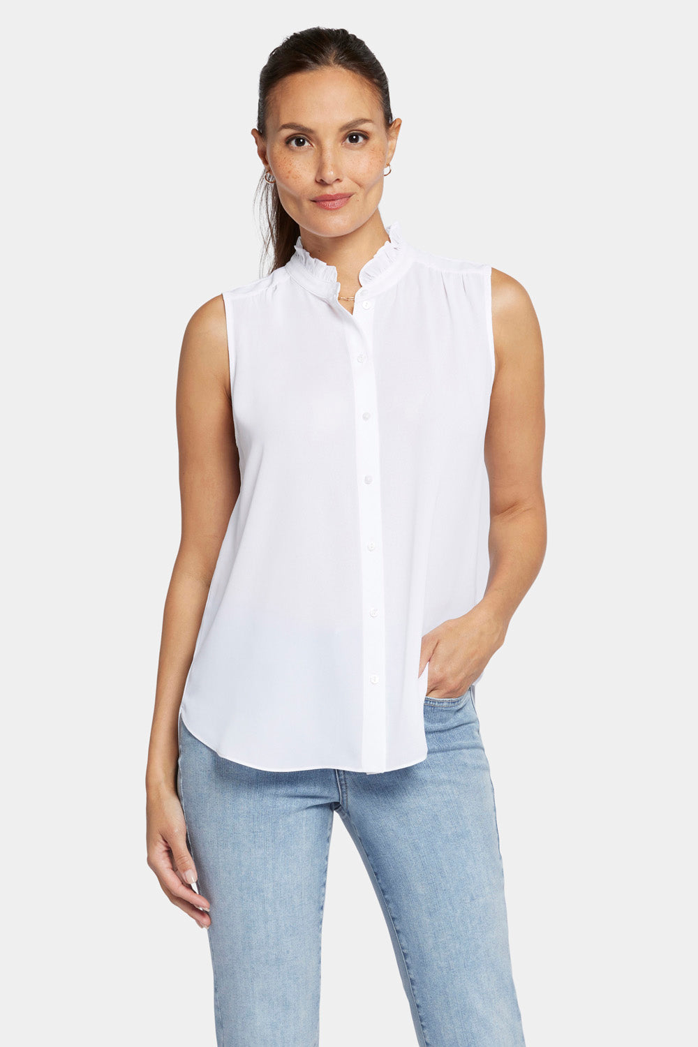 Sleeveless Ruffle Neck Blouse - Optic White