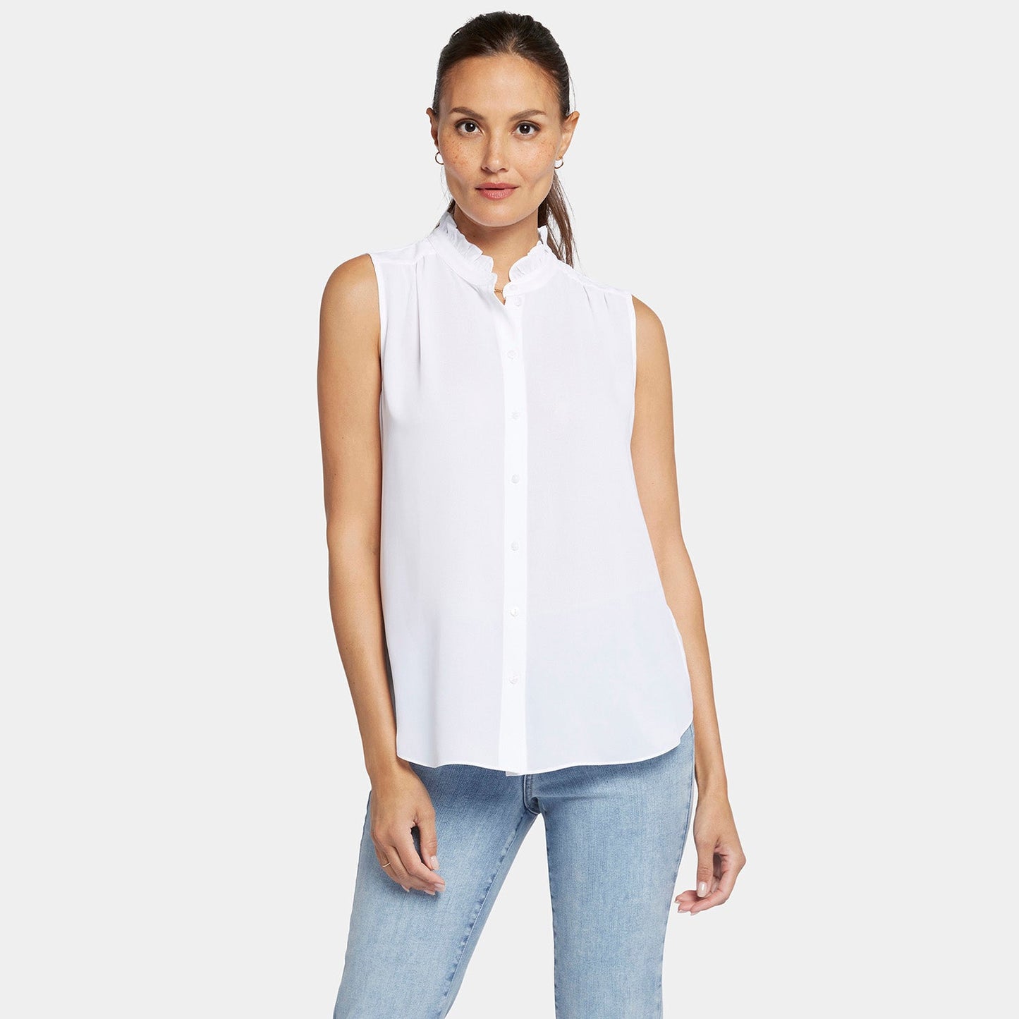 Sleeveless Ruffle Neck Blouse - Optic White