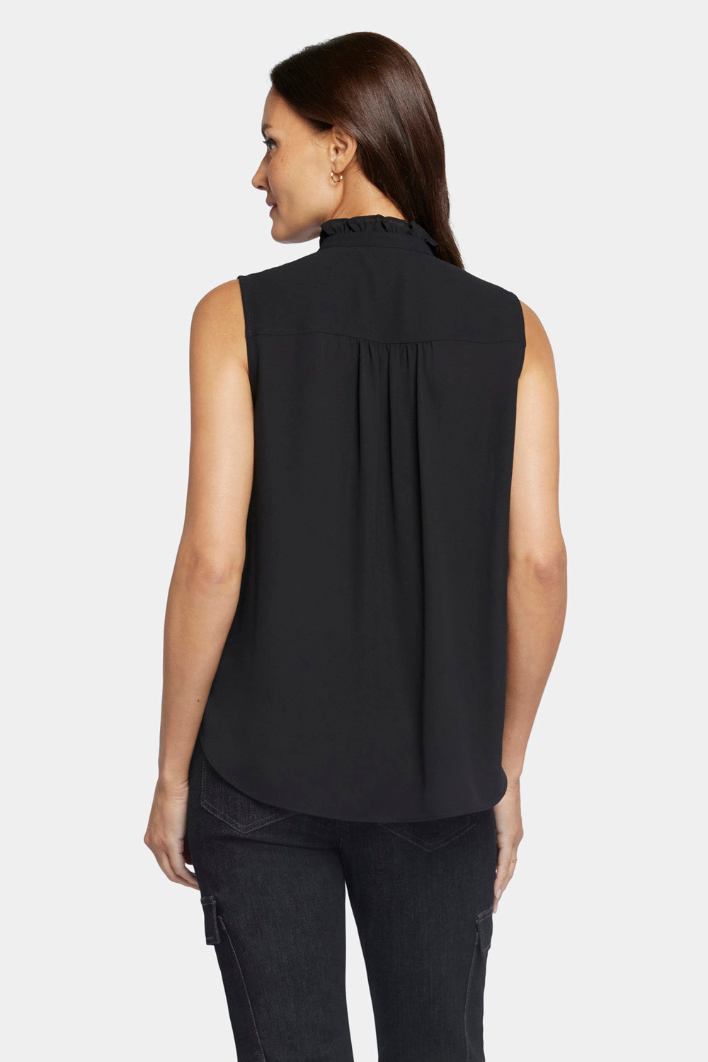 Sleeveless Ruffle Neck Blouse - Black