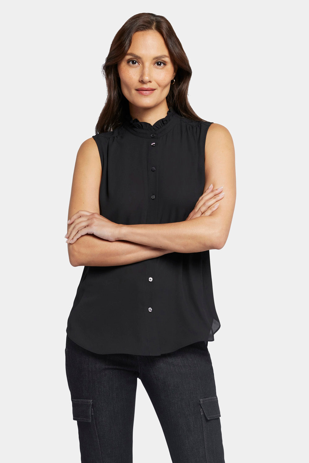 Sleeveless Ruffle Neck Blouse - Black