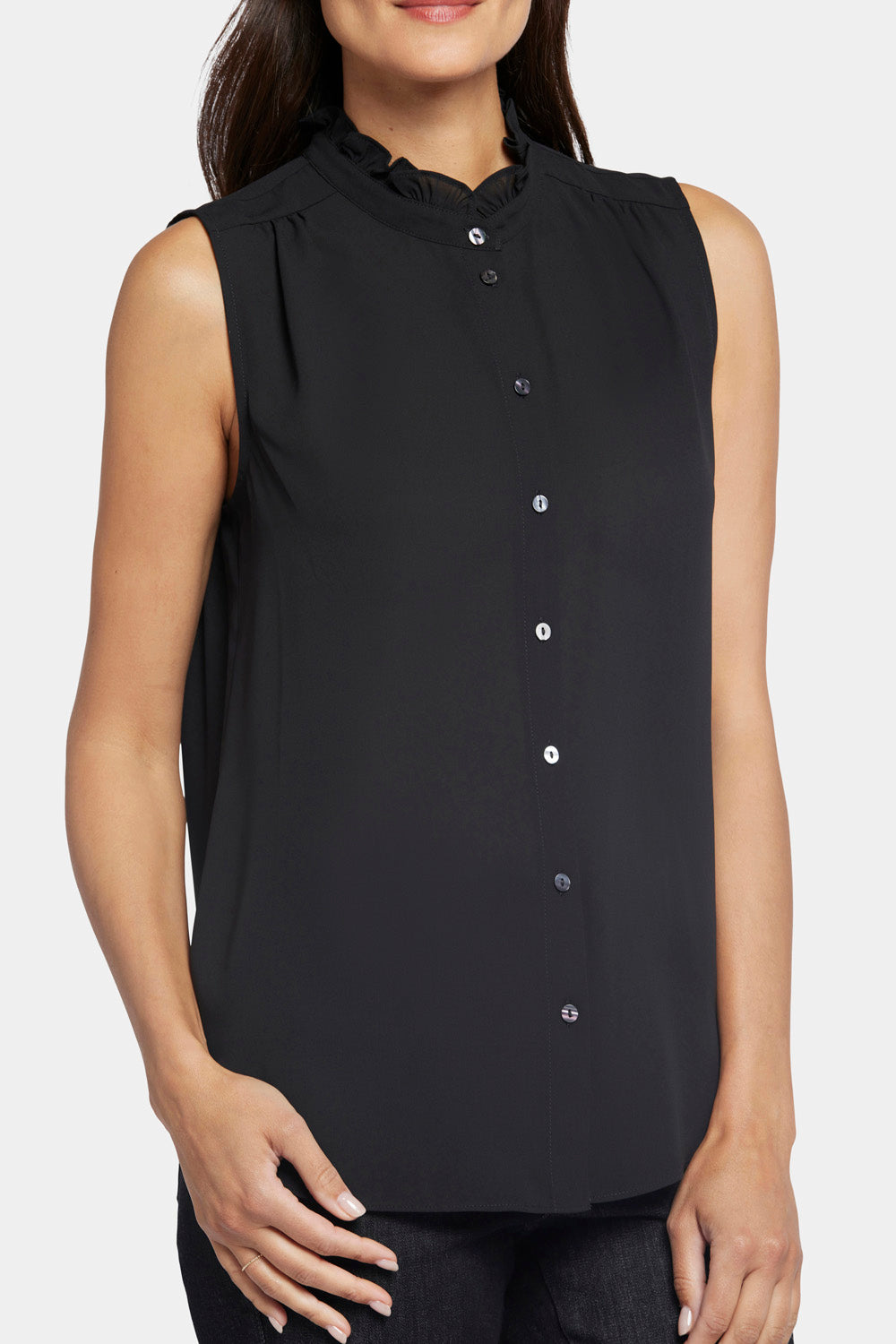 Sleeveless Ruffle Neck Blouse - Black