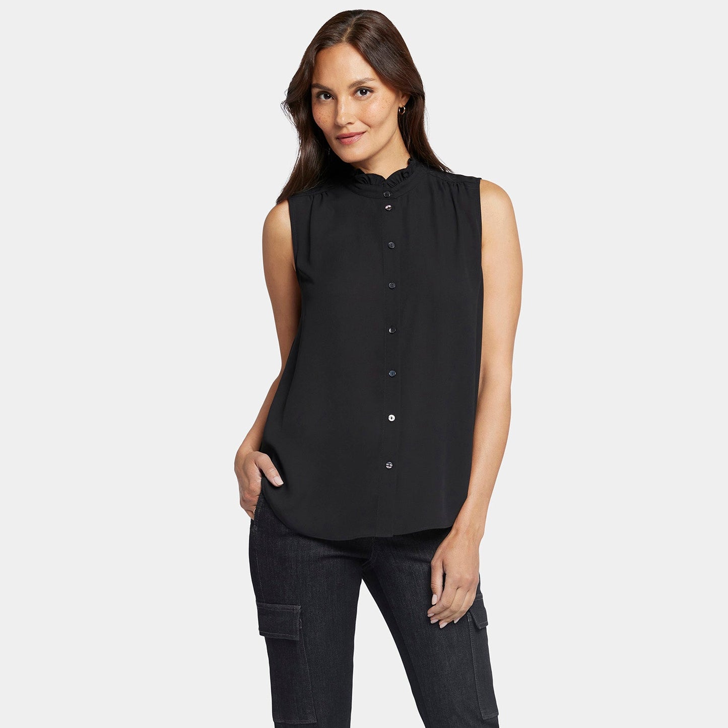 Sleeveless Ruffle Neck Blouse - Black