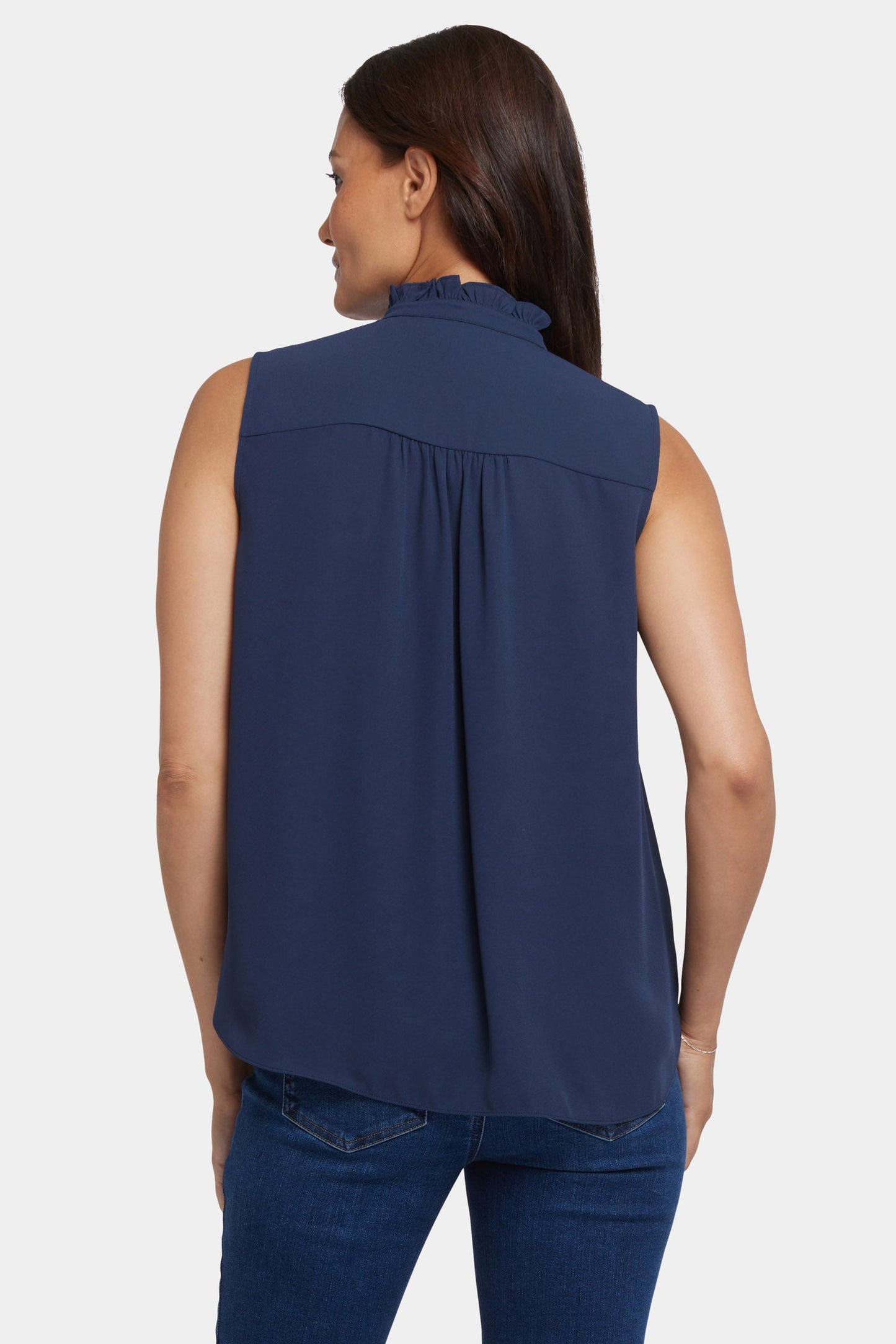 Sleeveless Ruffle Neck Blouse - Oxford Navy