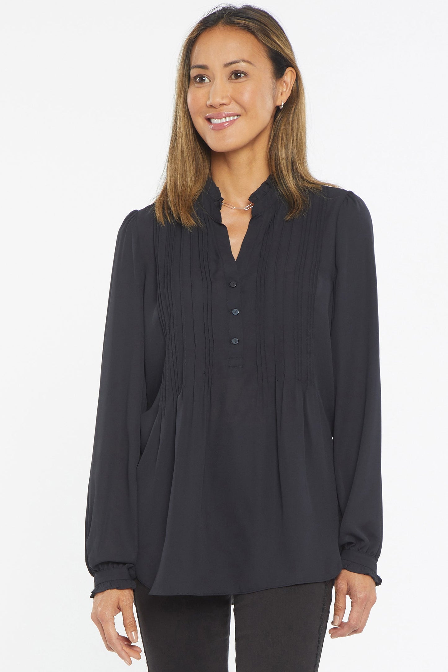 Pleated Front Tunic - Black