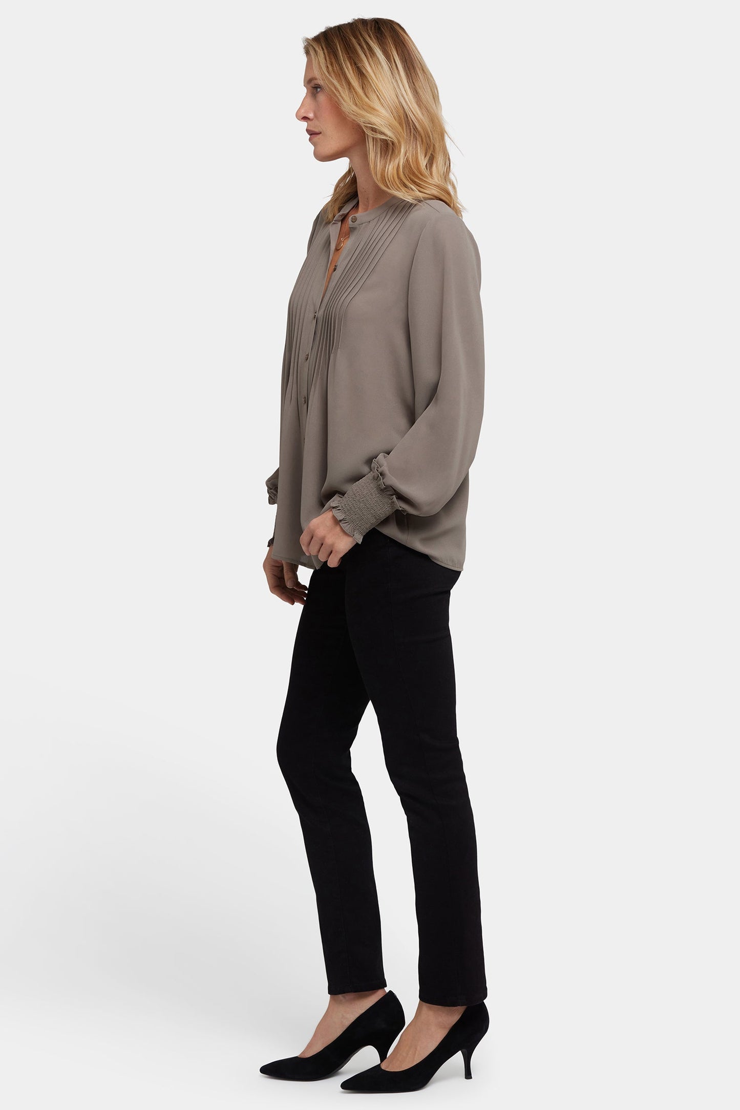 Pleated Peasant Blouse - Dark Wood