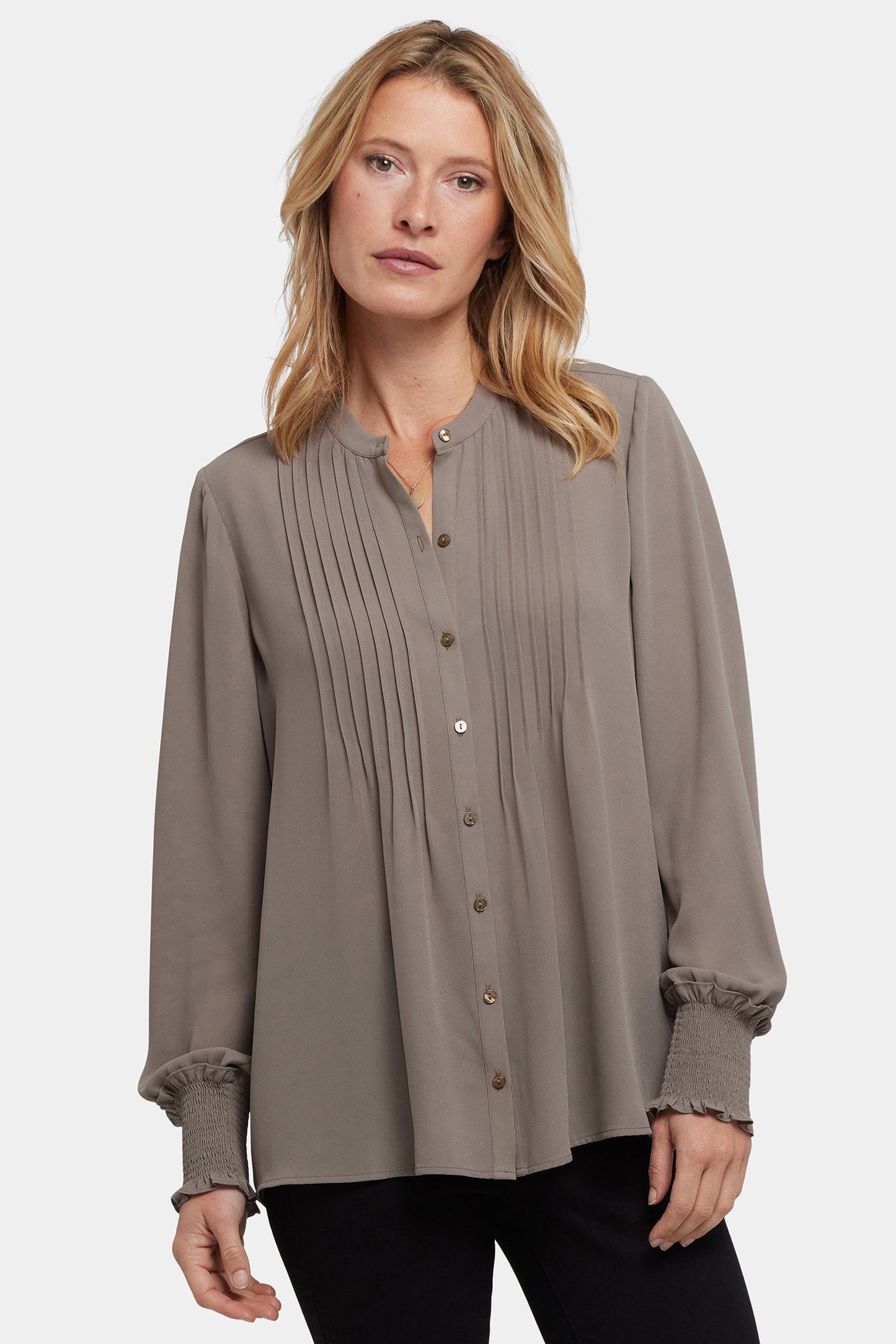Pleated Peasant Blouse - Dark Wood