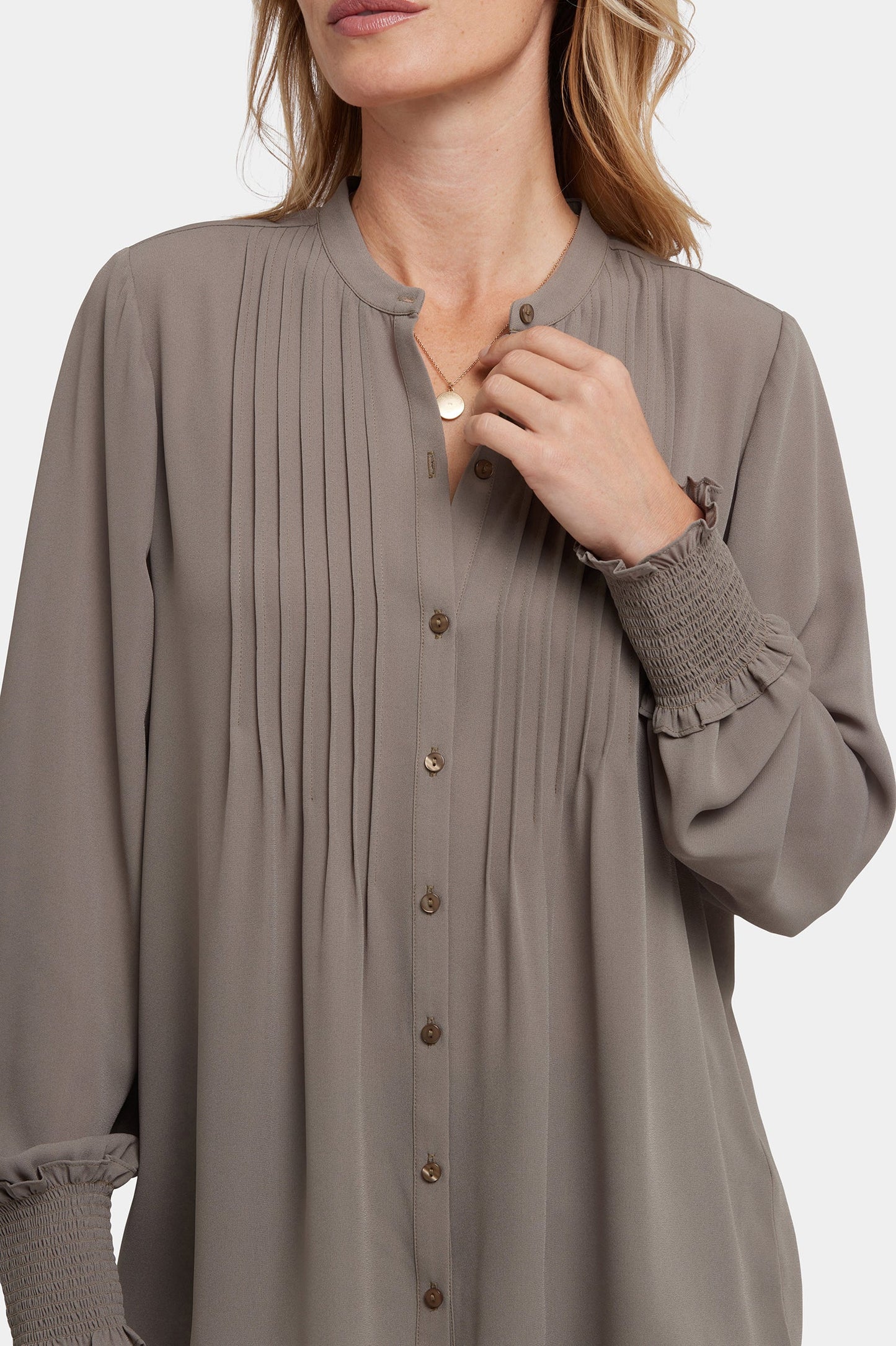 Pleated Peasant Blouse - Dark Wood