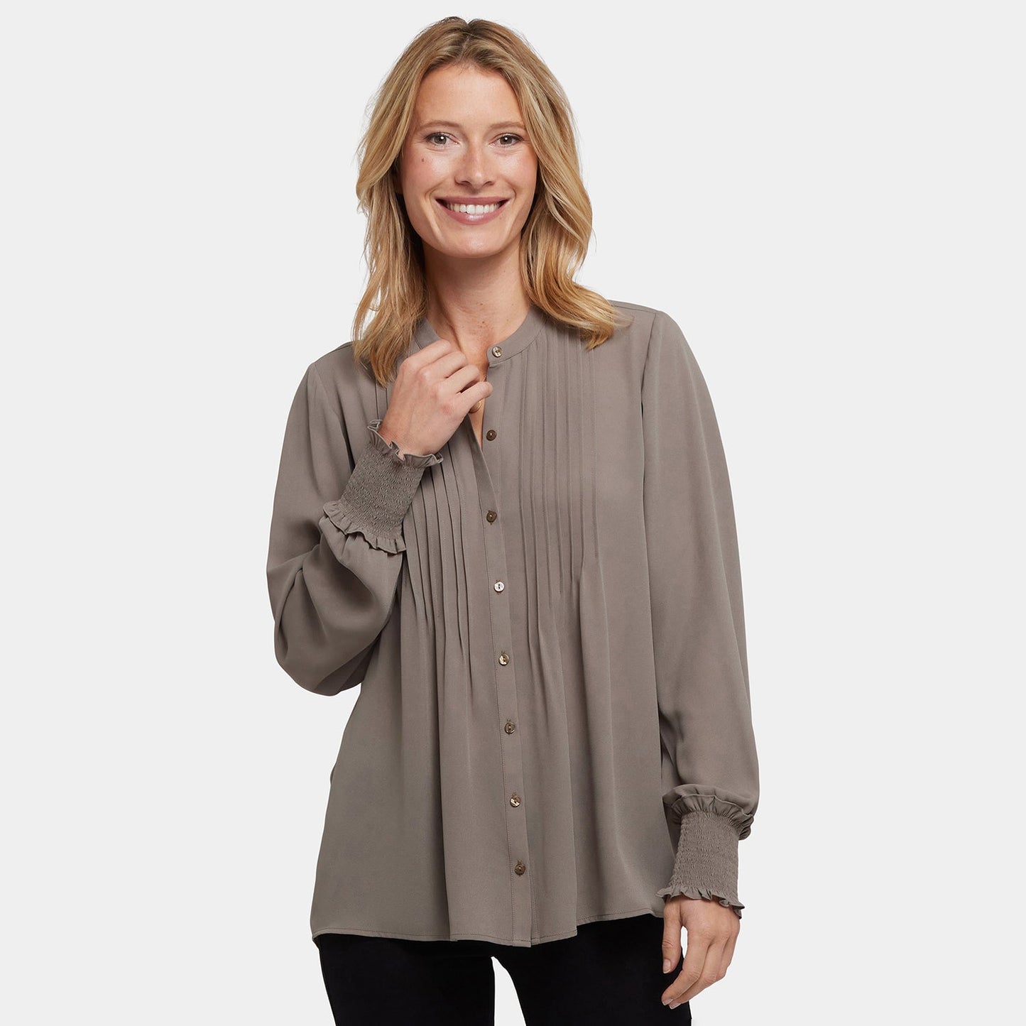 Pleated Peasant Blouse - Dark Wood