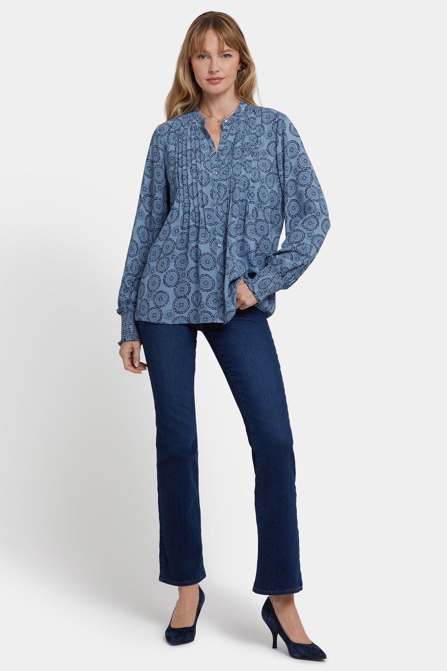 Pleated Peasant Blouse - Rain Garden