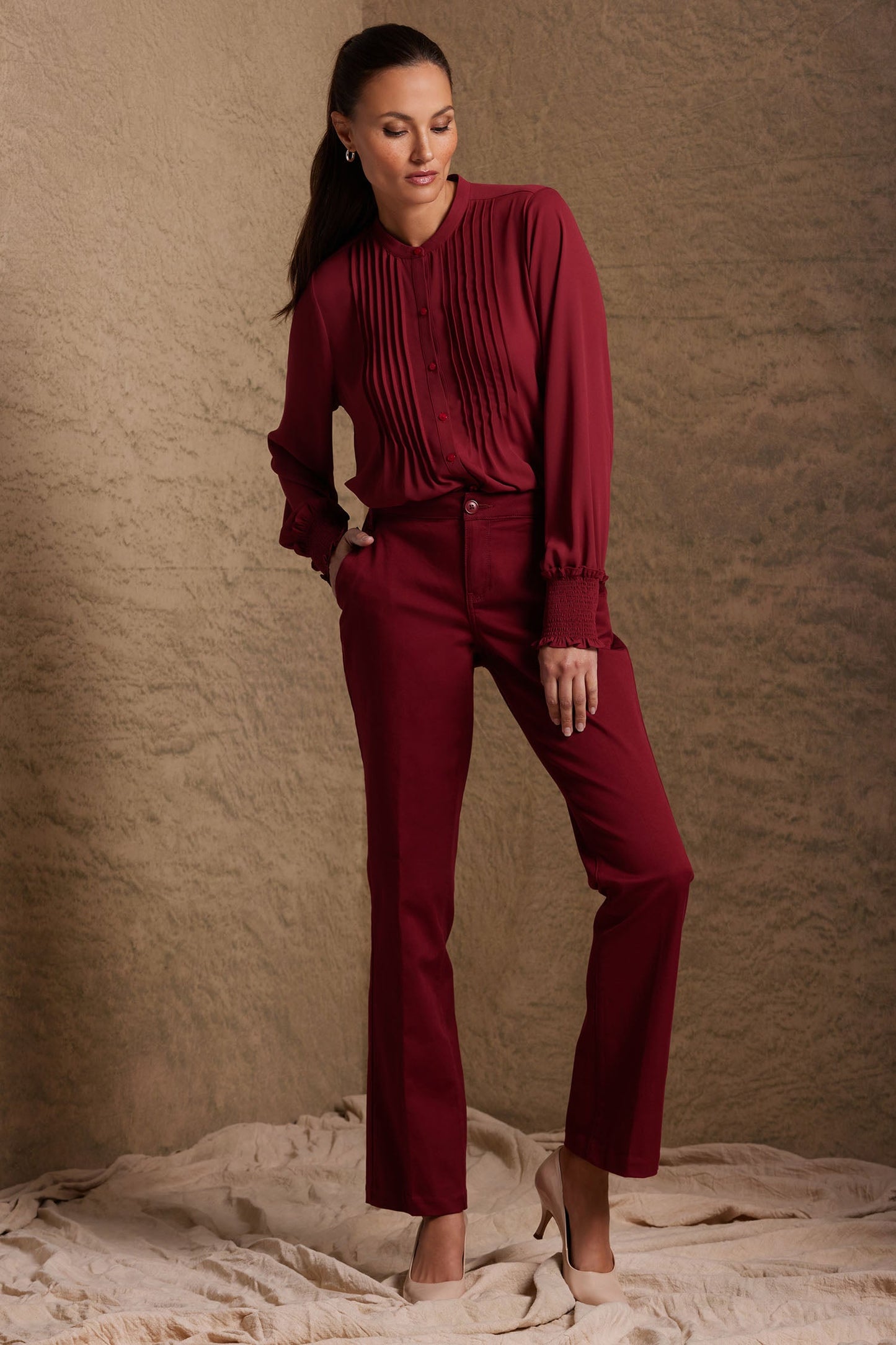 Pleated Peasant Blouse - Wild Currant