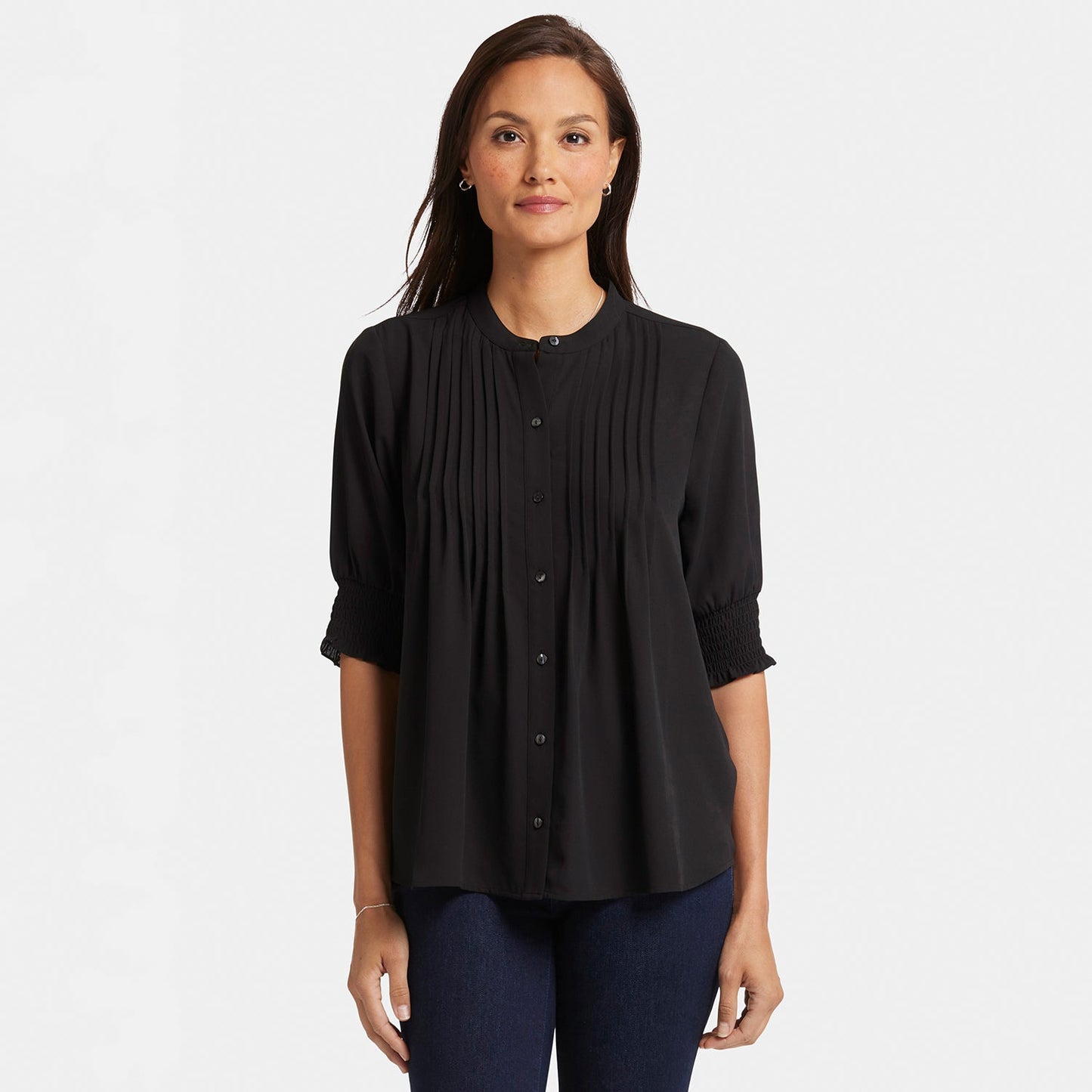 Pleated Short Sleeved Blouse - Black