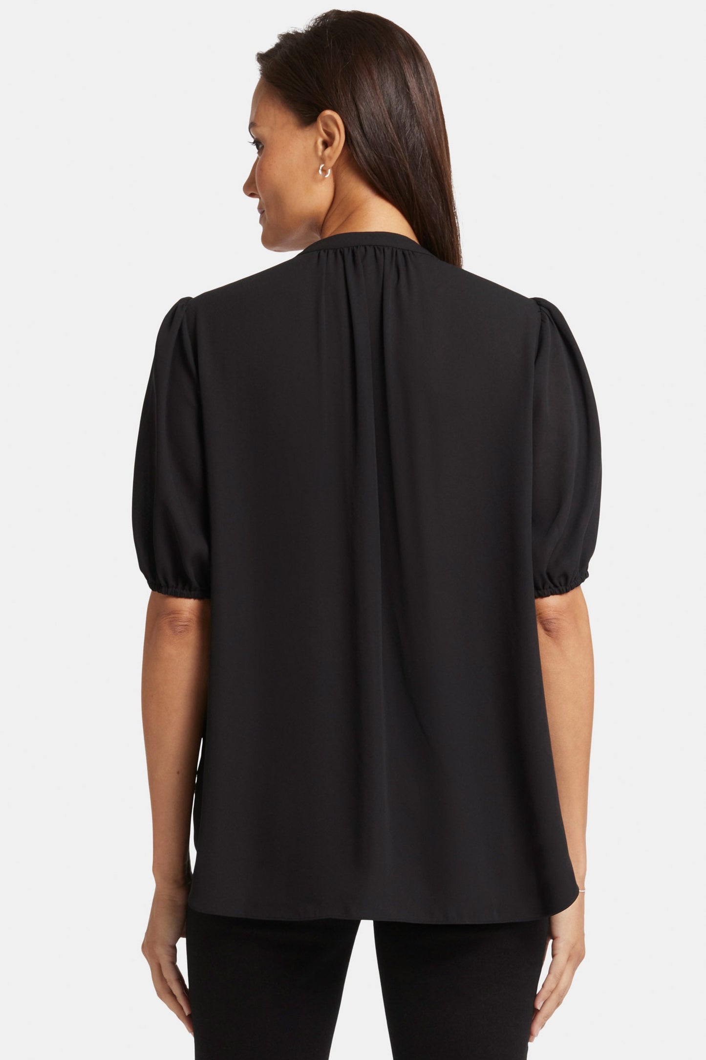 Short Puff Sleeve Popover Top - Black