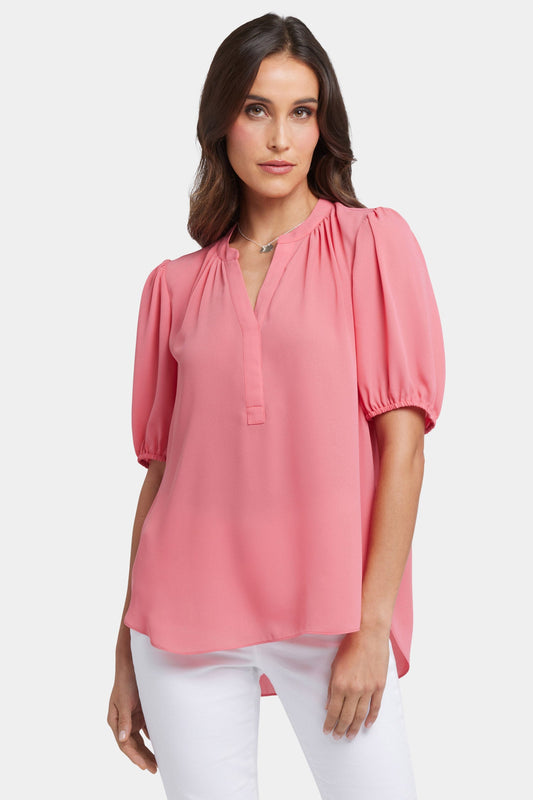Short Puff Sleeved Popover Top - Spiced Coral