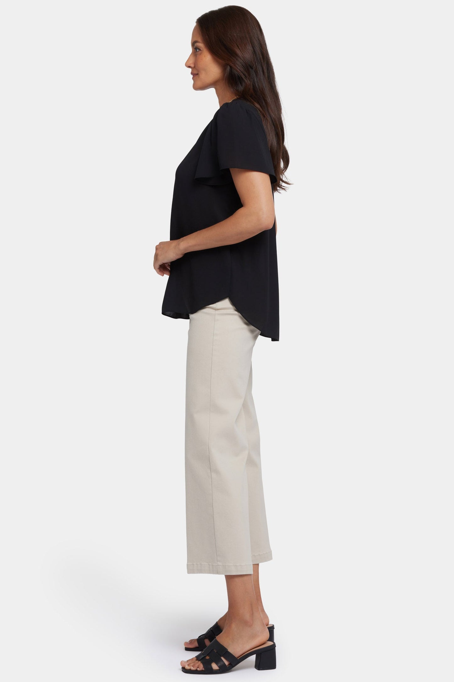 Pleated Flutter Sleeved Blouse - Black