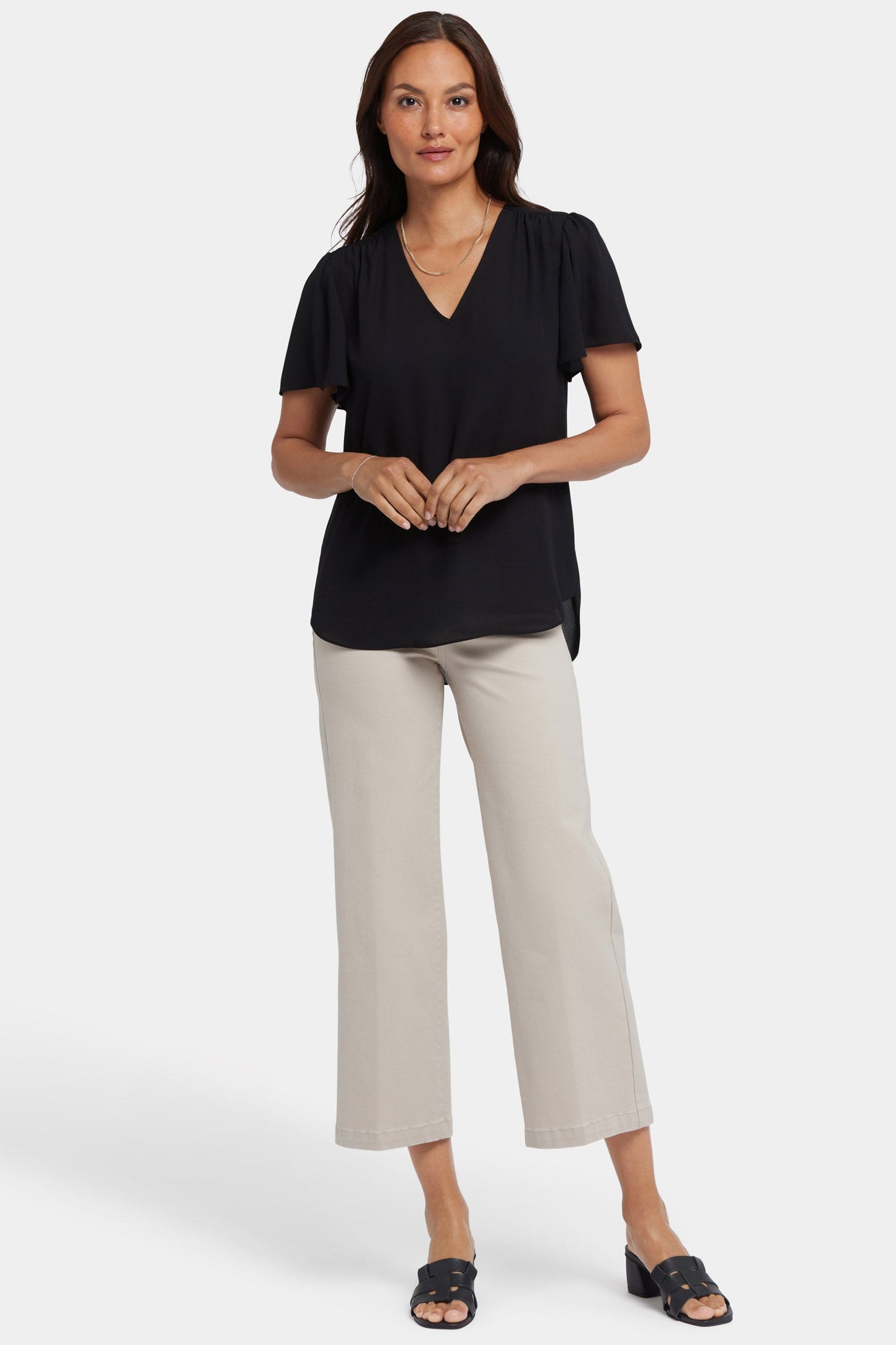 Pleated Flutter Sleeved Blouse - Black