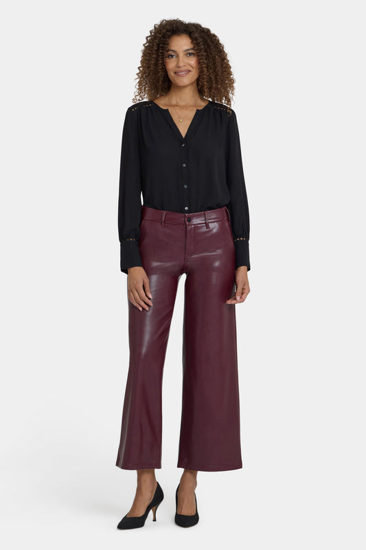 Vegan Stretch Leather Wide Leg Trouser Pants - Tavern