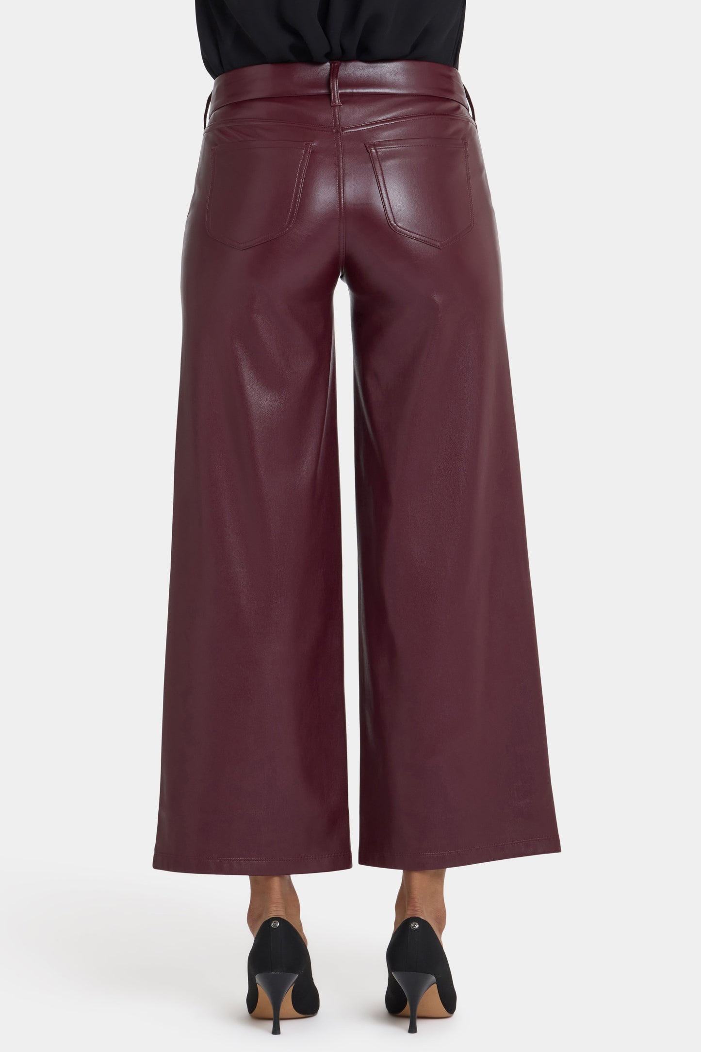 Vegan Stretch Leather Wide Leg Trouser Pants - Tavern