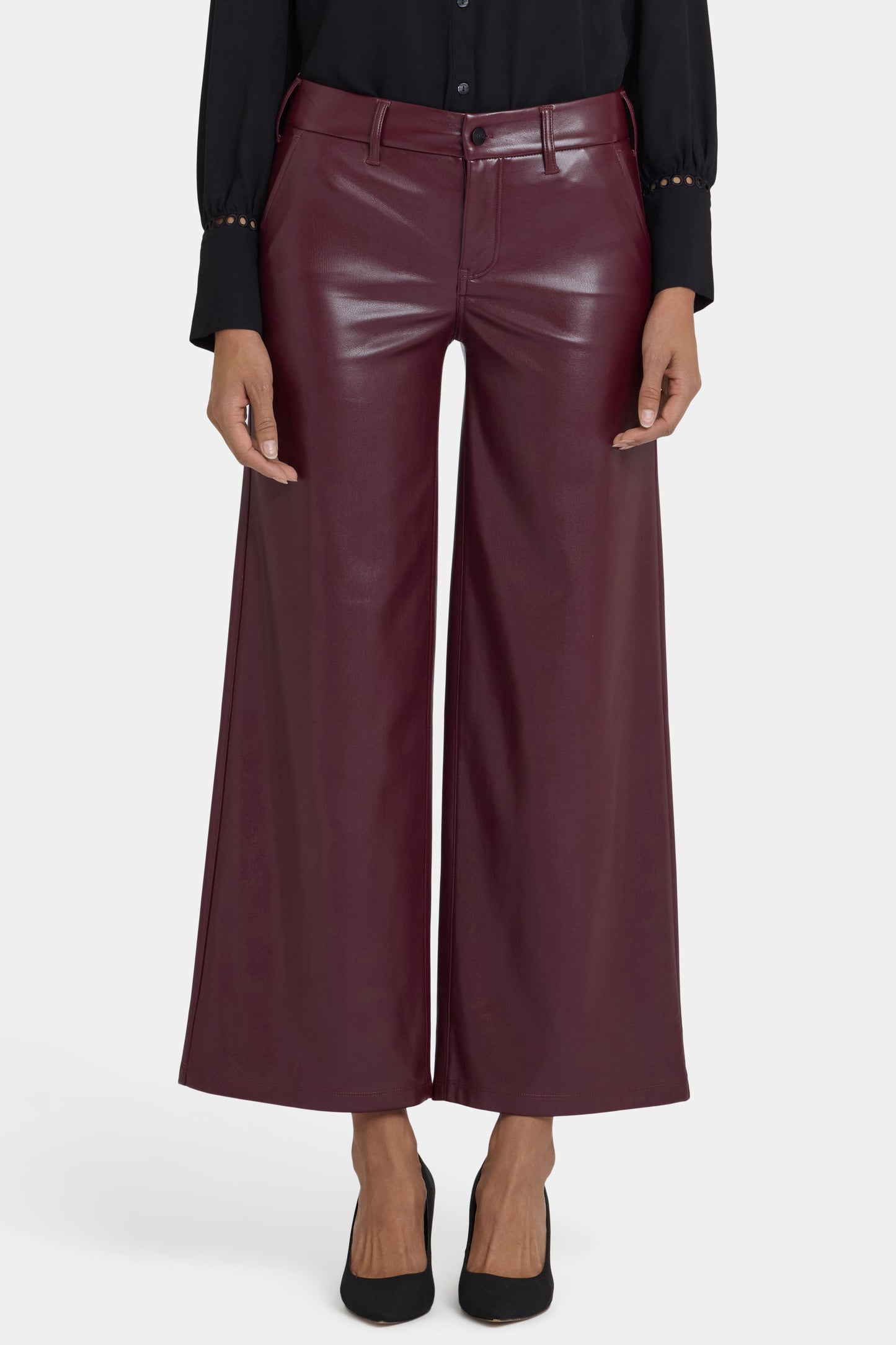 Vegan Stretch Leather Wide Leg Trouser Pants - Tavern
