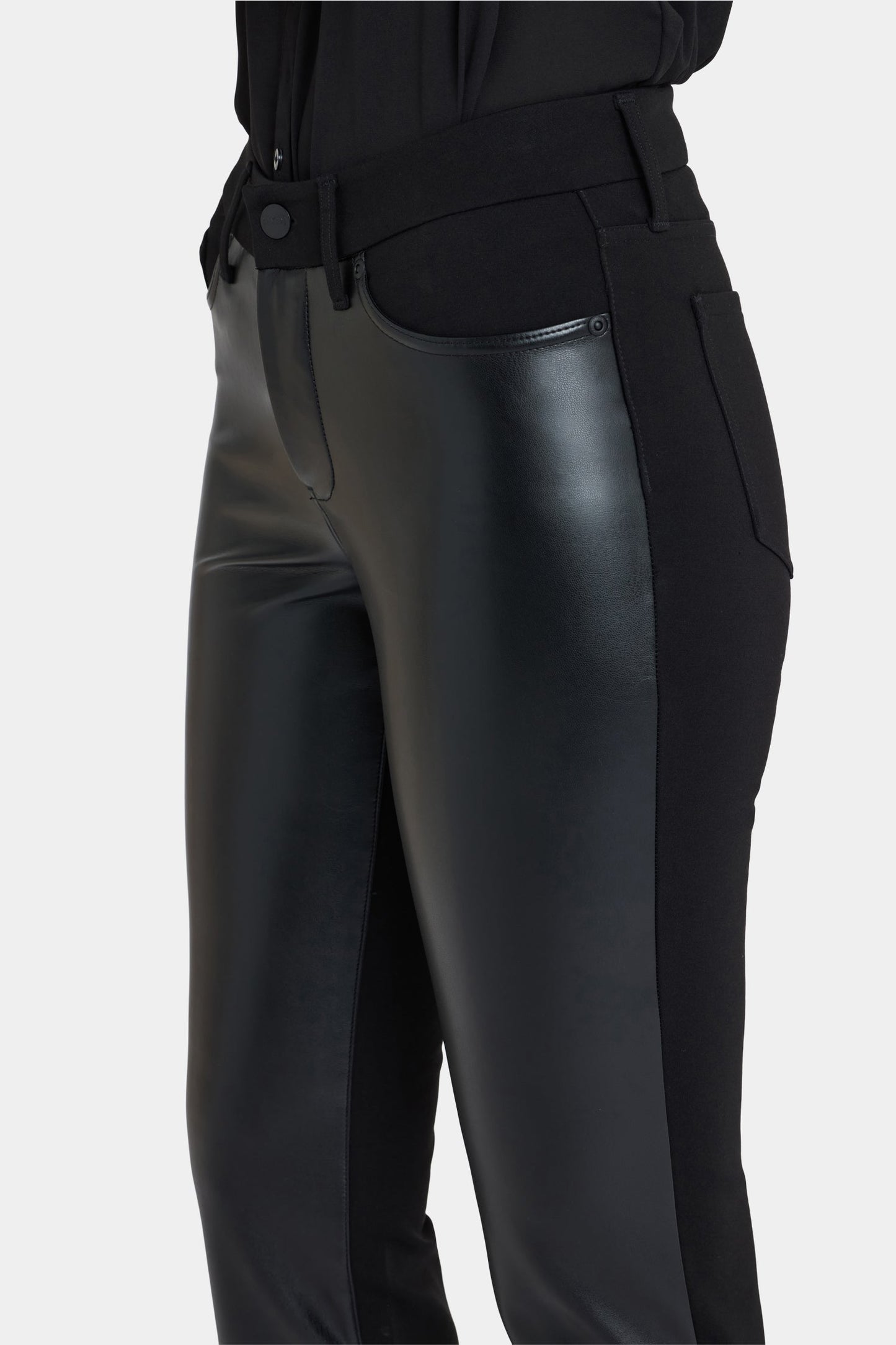 Vegan Leather And Ponte Marilyn Straight Pants - Black