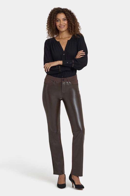 Vegan Leather And Ponte Marilyn Straight Pants - Coffee Bean