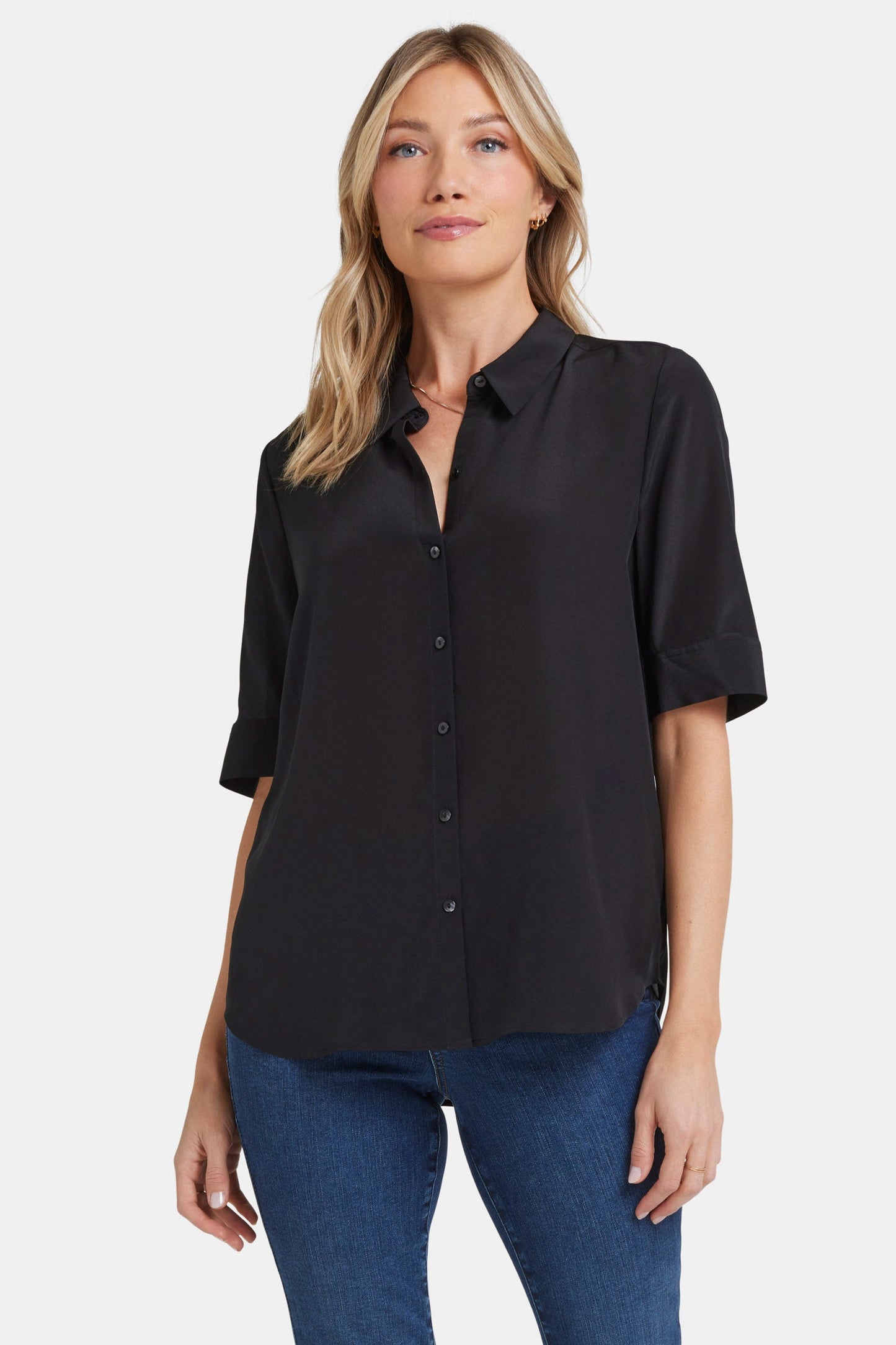 Riley Silk Elbow Sleeved Blouse - Black