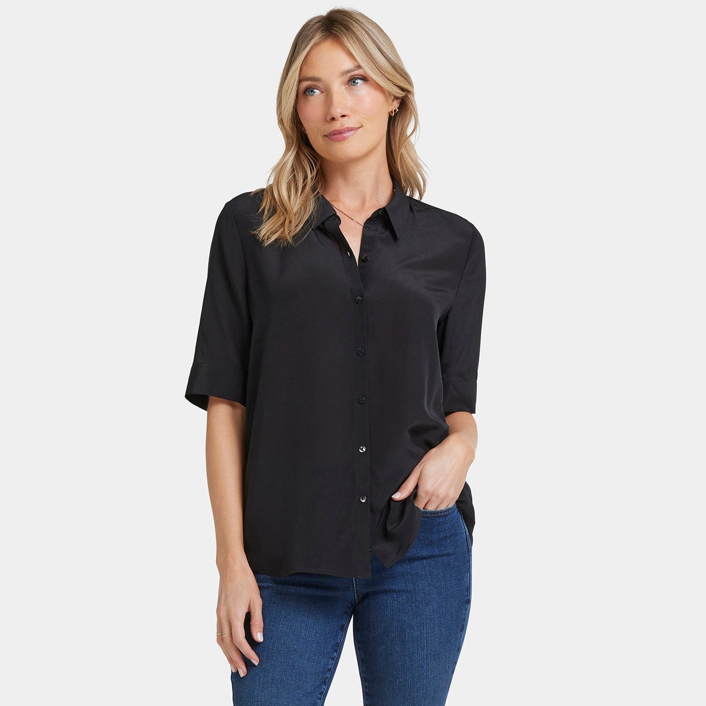 Riley Silk Elbow Sleeved Blouse - Black