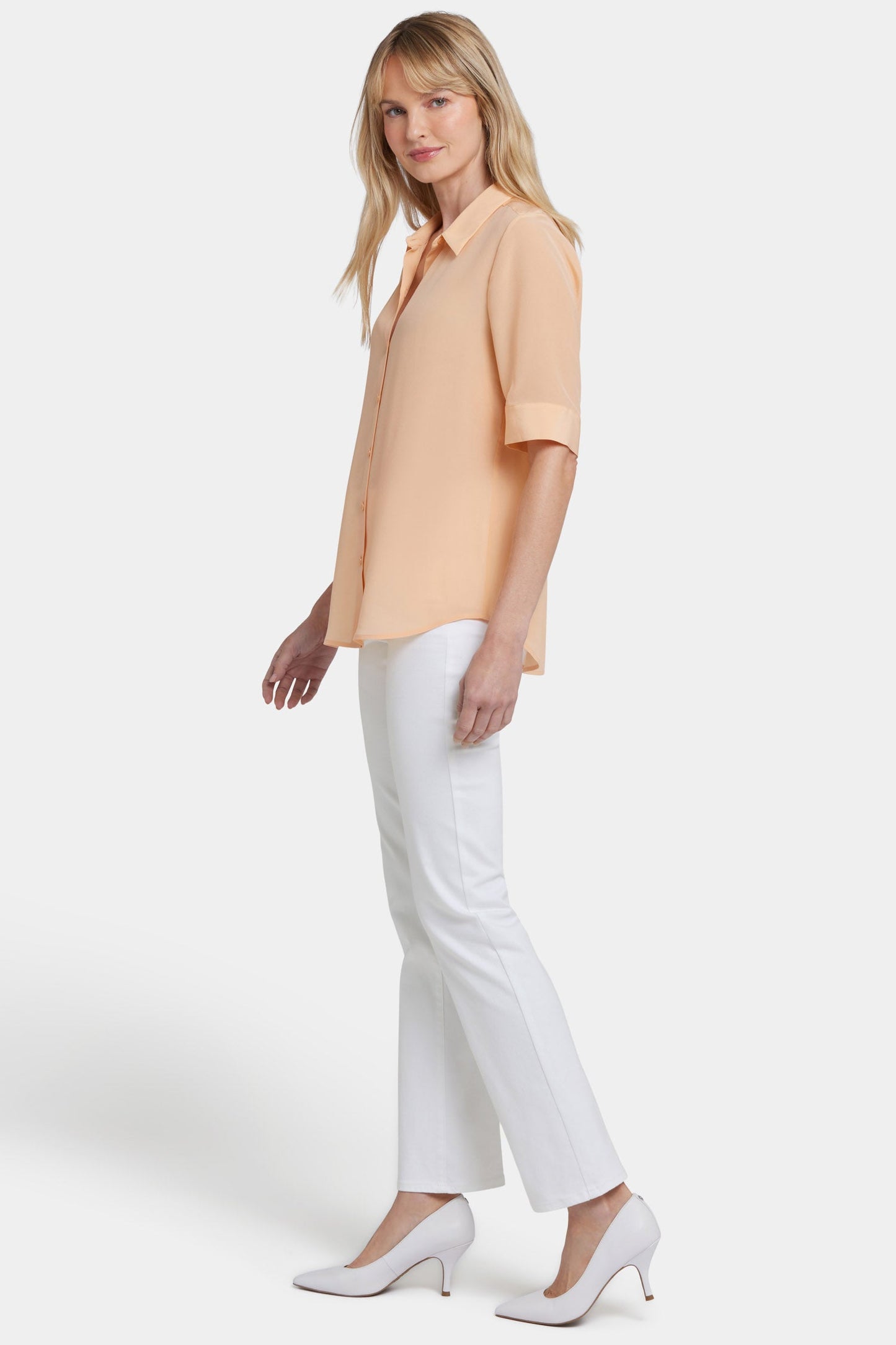 Riley Silk Elbow Sleeved Blouse - Apricot Nectar