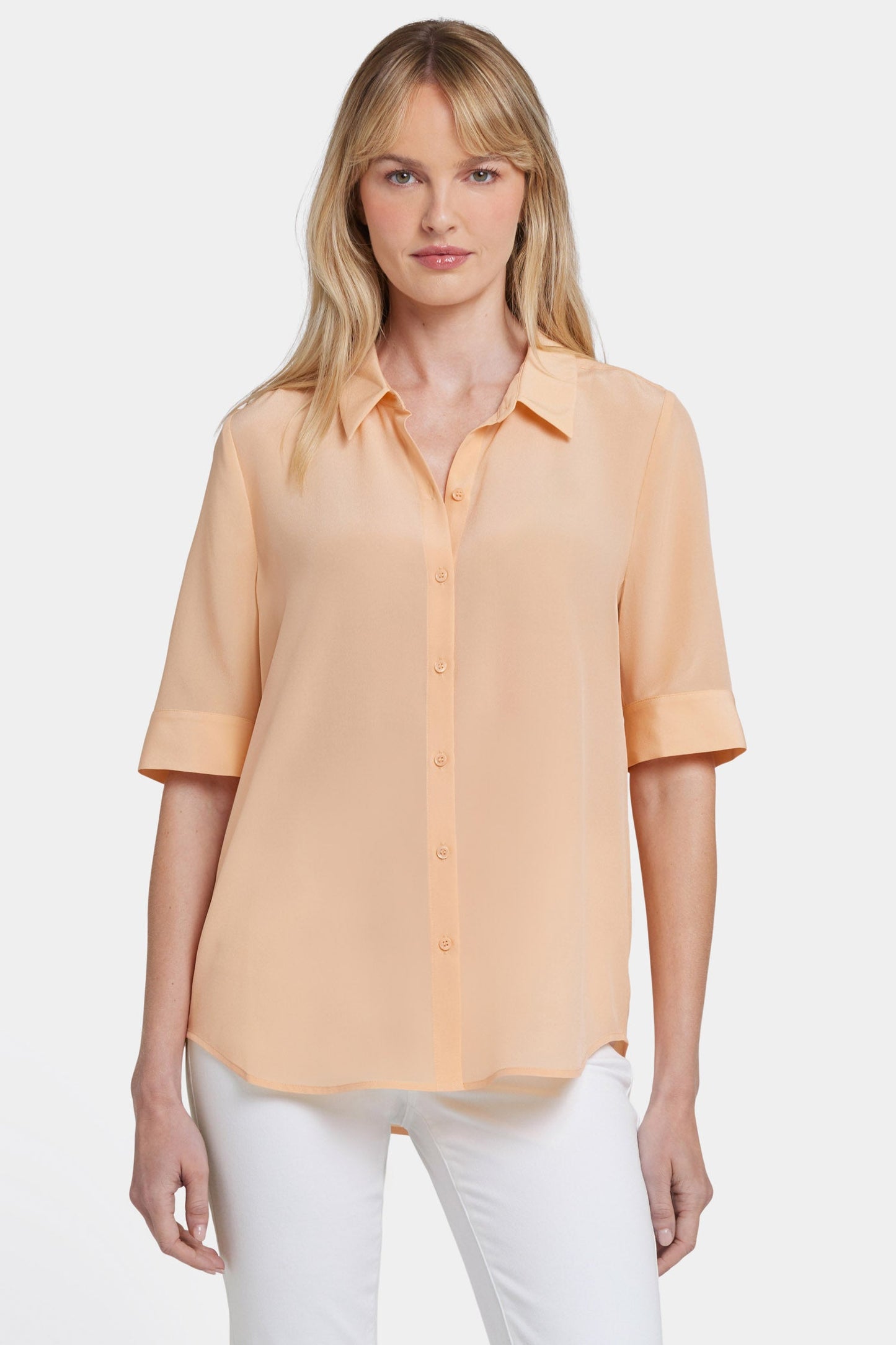 Riley Silk Elbow Sleeved Blouse - Apricot Nectar