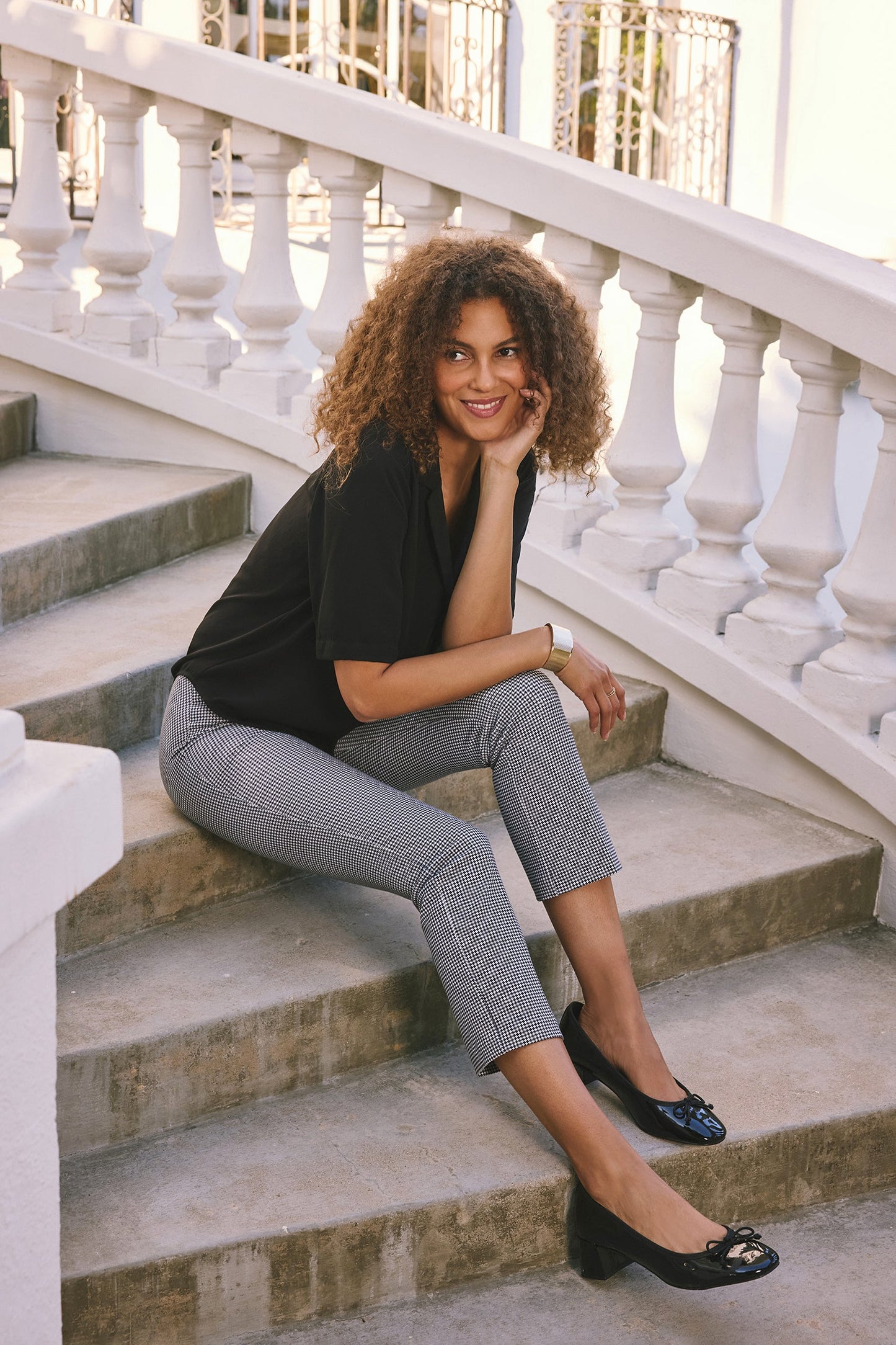 Pull-On Slim Ankle Trouser Pants - Harris Houndstooth