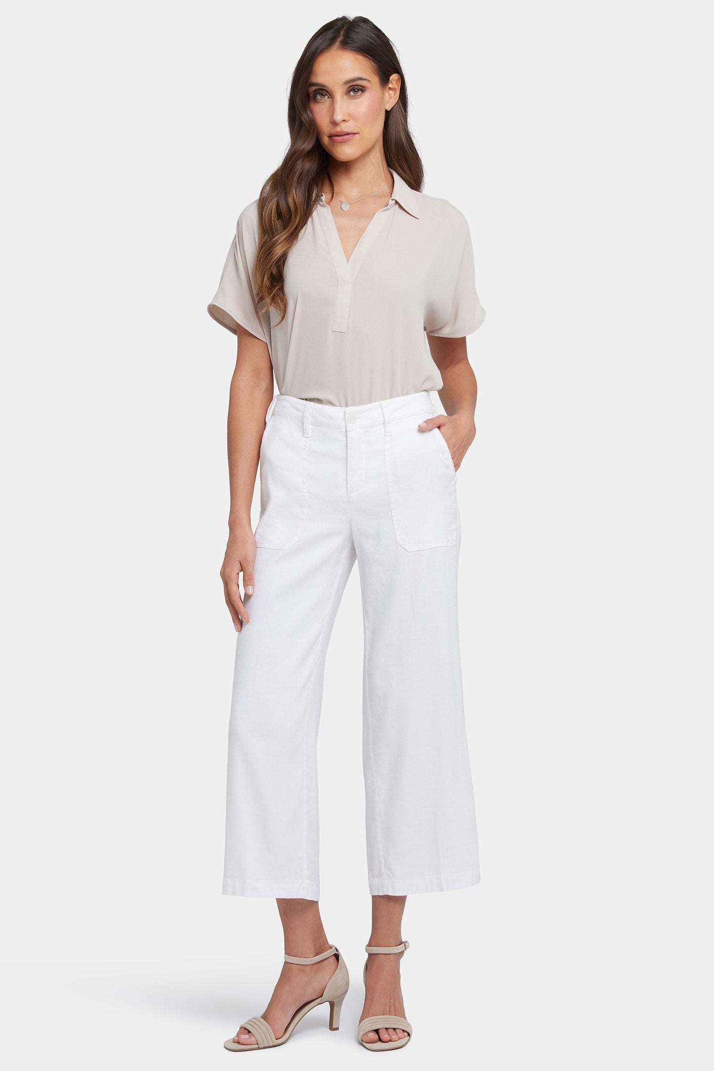 Wide Leg Cargo Capri Pants In Petite - Optic White