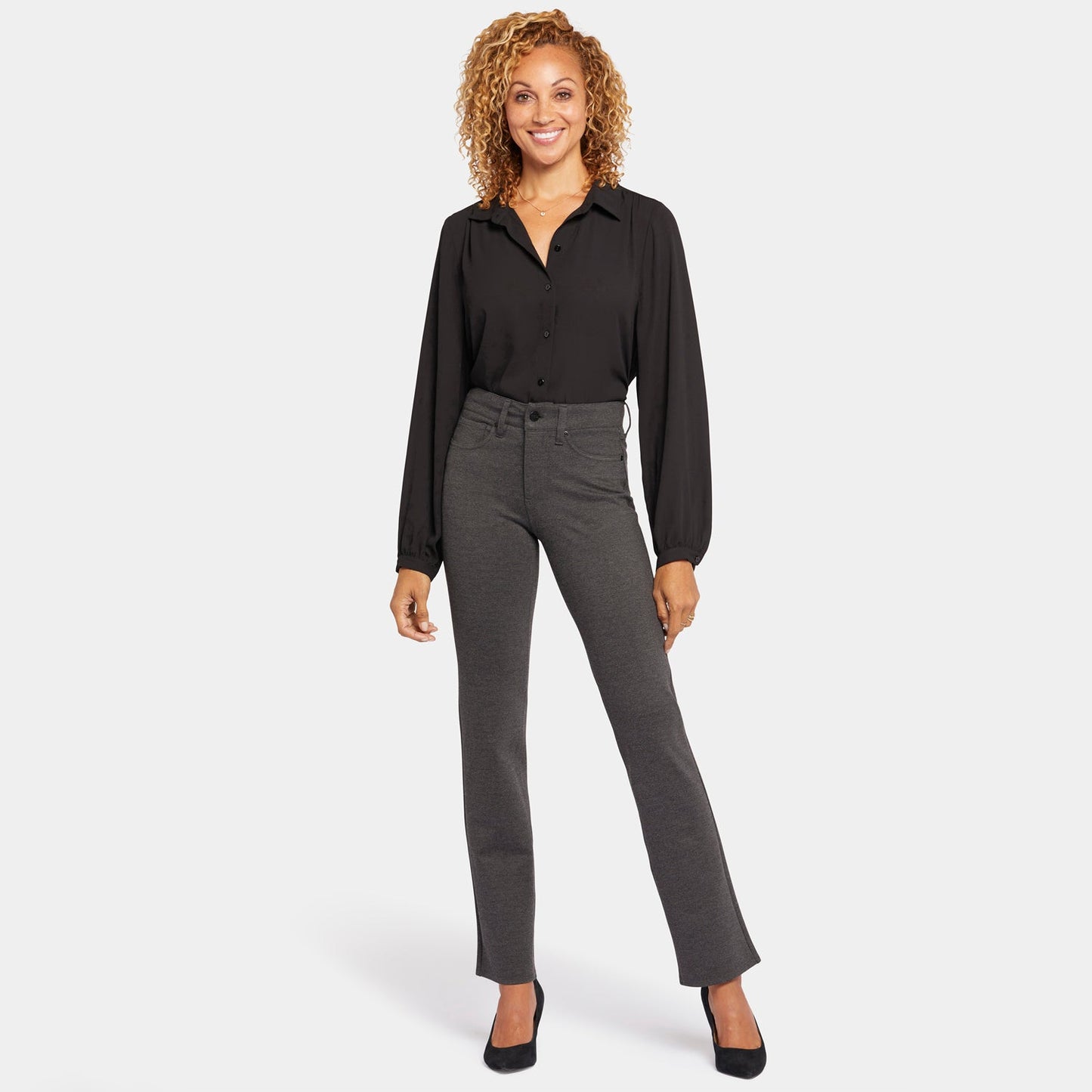 Marilyn Straight Pants In Petite - Charcoal Heathered
