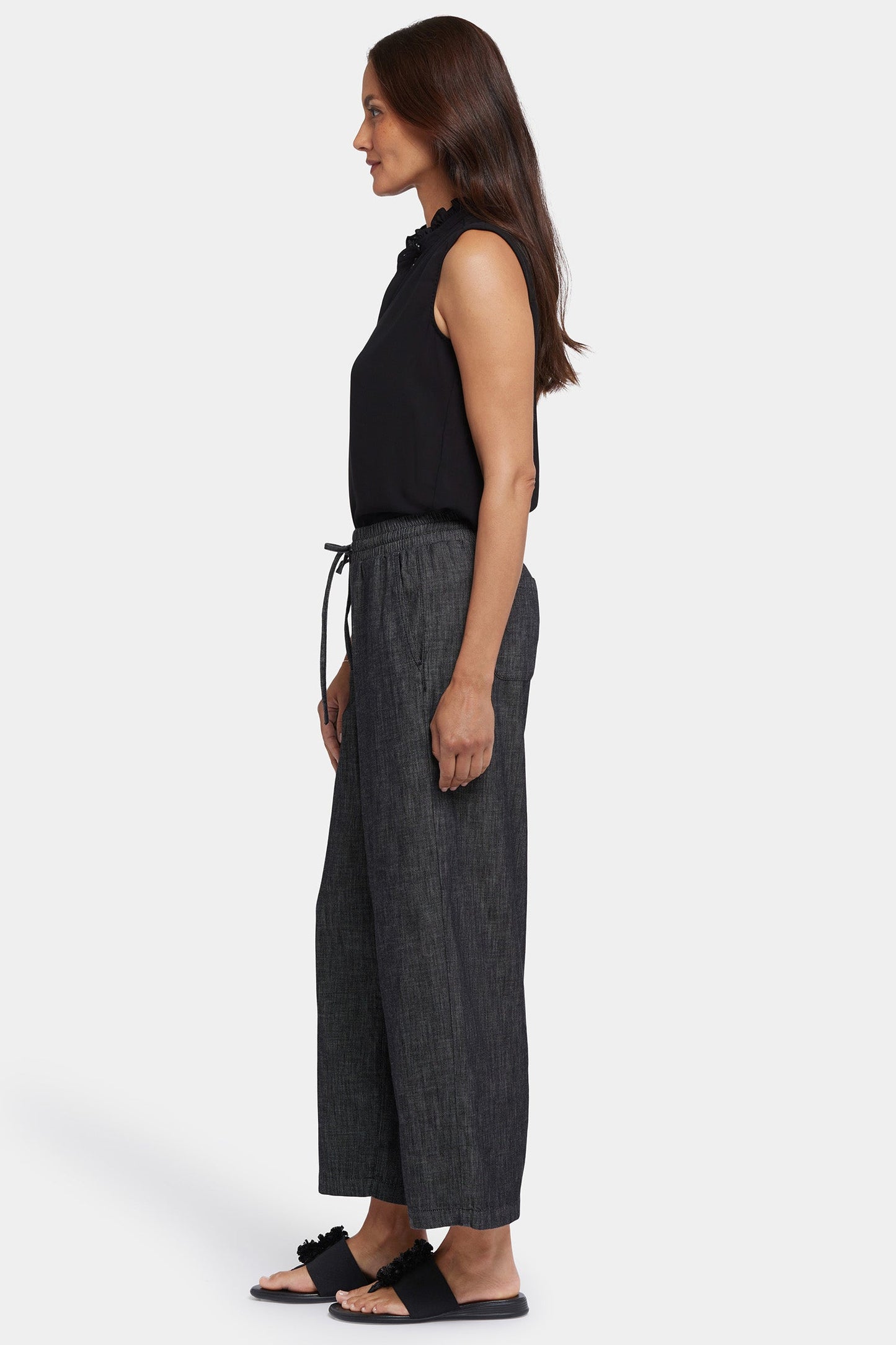 Jayne Pull-On Wide Leg Ankle Pants In Petite - Black Rinse