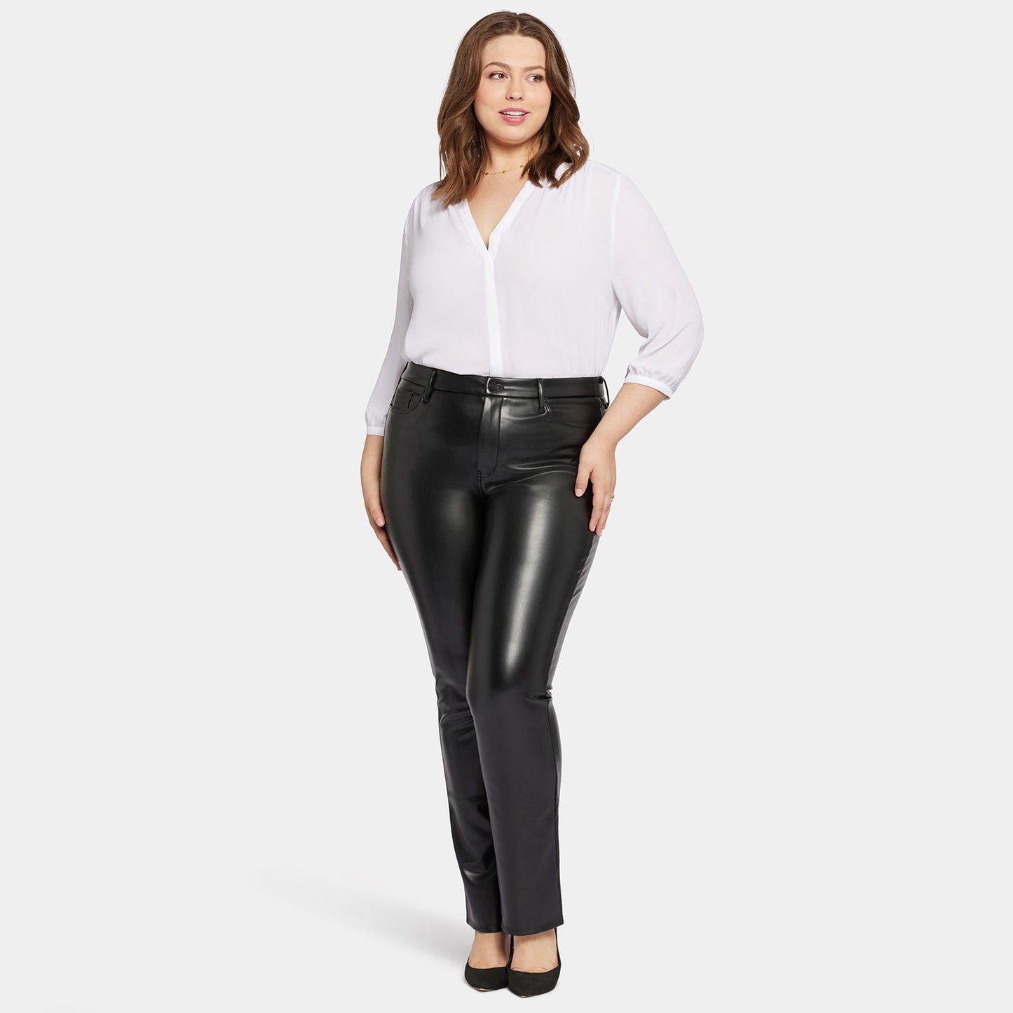 Faux Leather Marilyn Straight Pants In Plus Size - Black