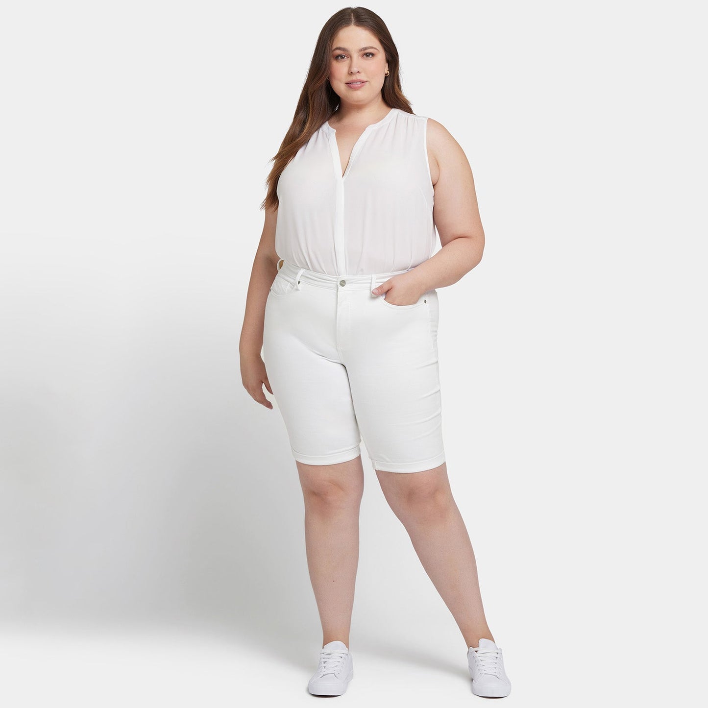 Briella 11 Inch Denim Shorts In Plus Size - Optic White