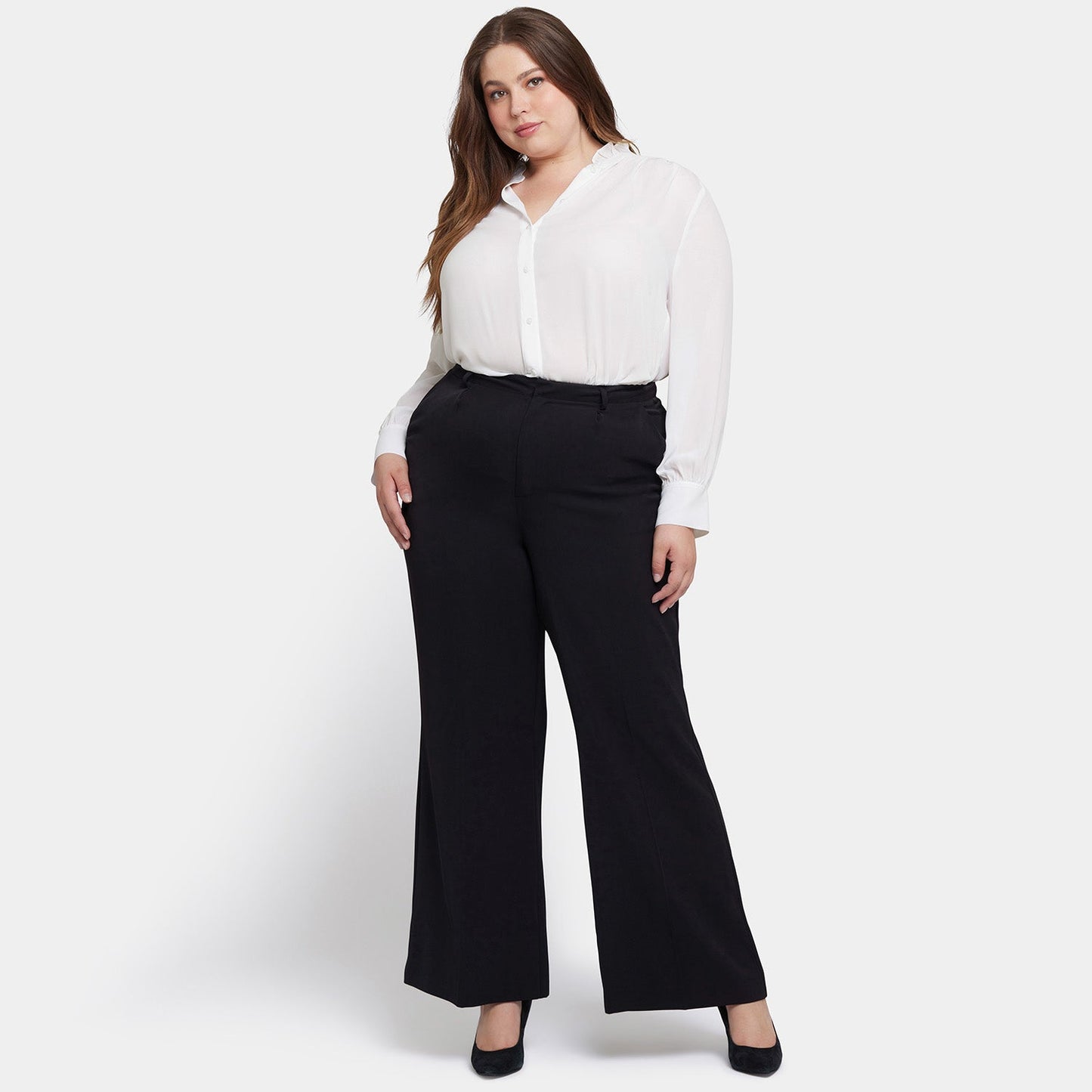 Wide Leg Trouser Pants In Plus Size - Black