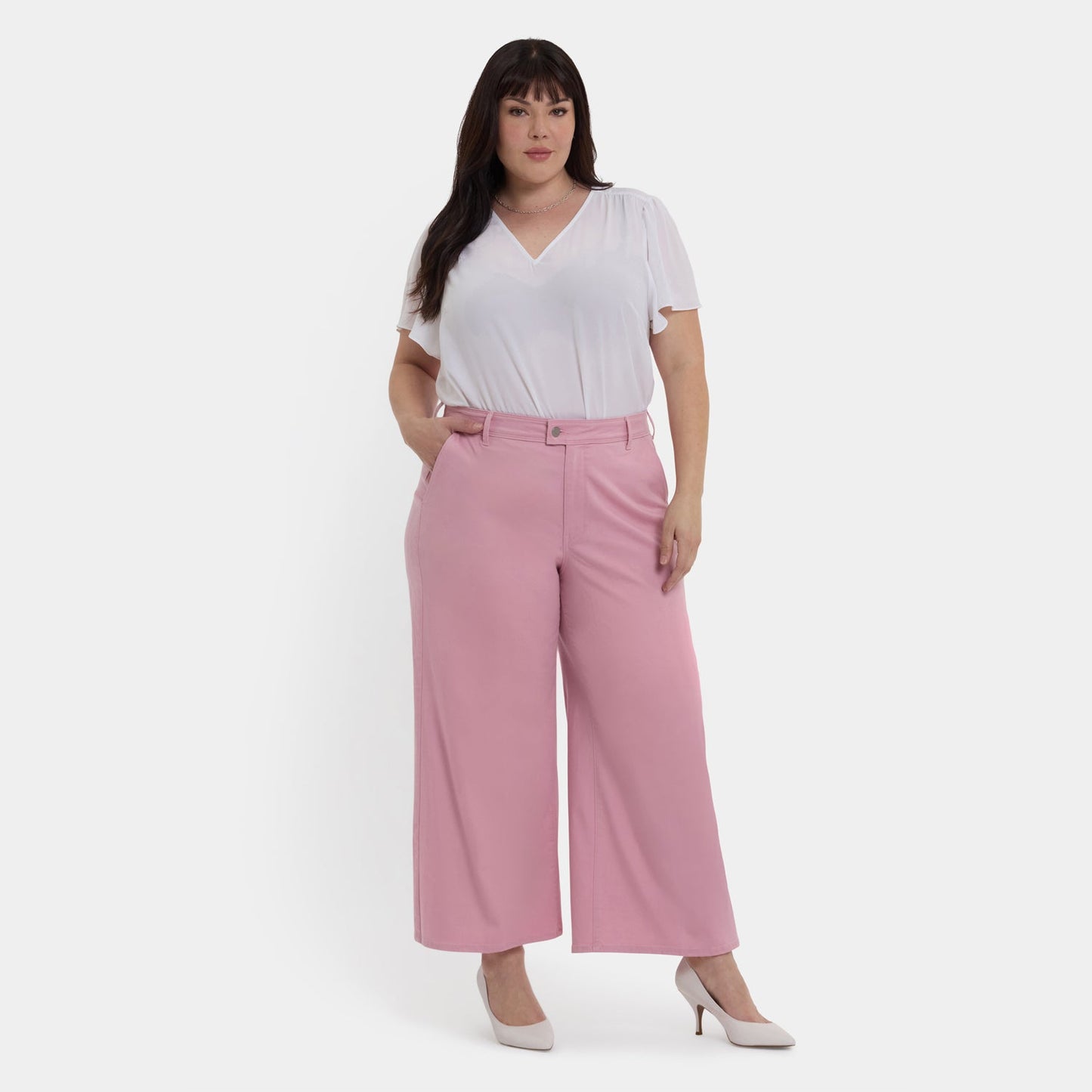 Mona Wide Leg Trouser Ankle Jeans In Plus Size - Pink Nectar