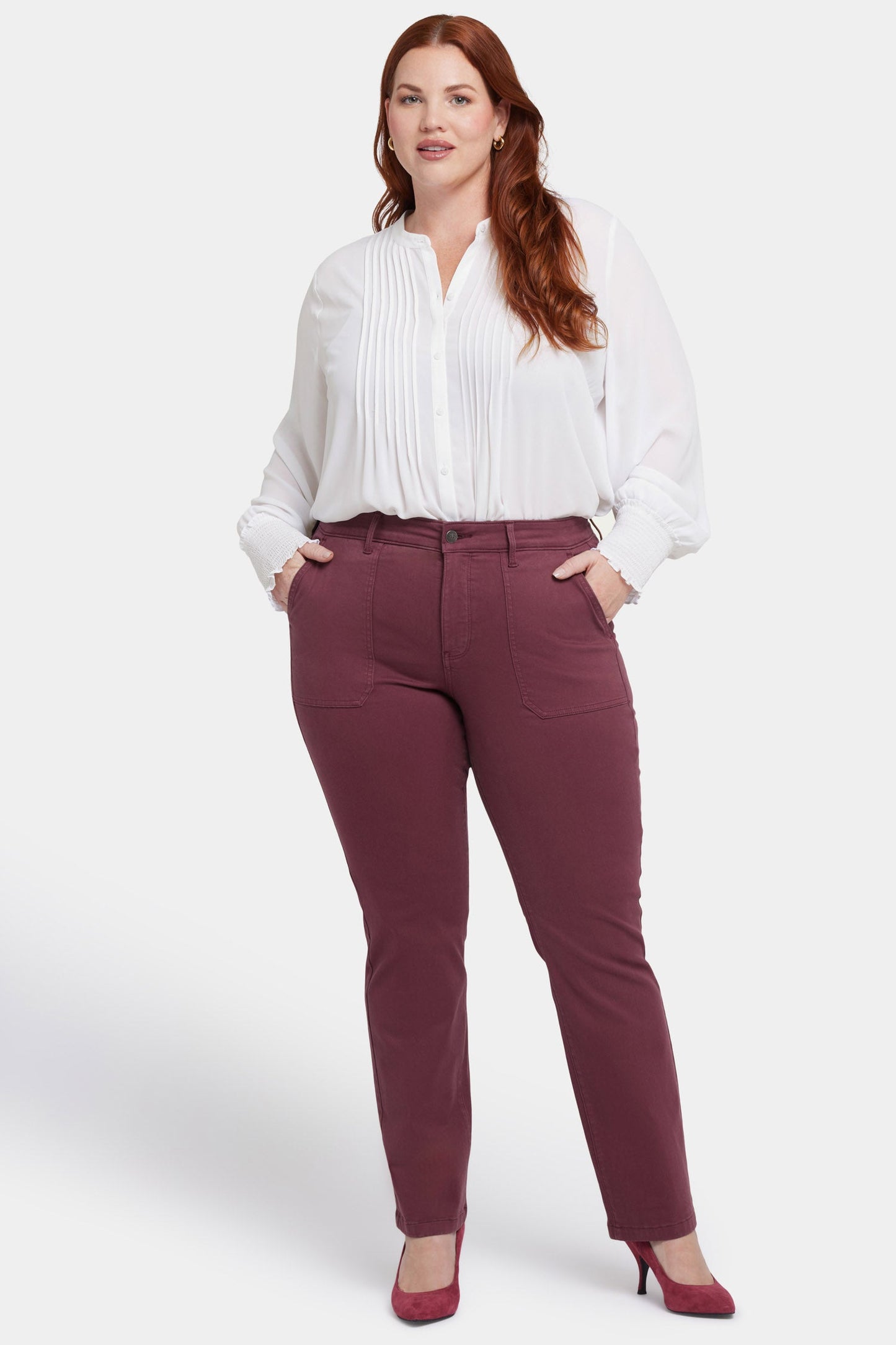 Marilyn Straight Jeans In Plus Size - Dark Cherry