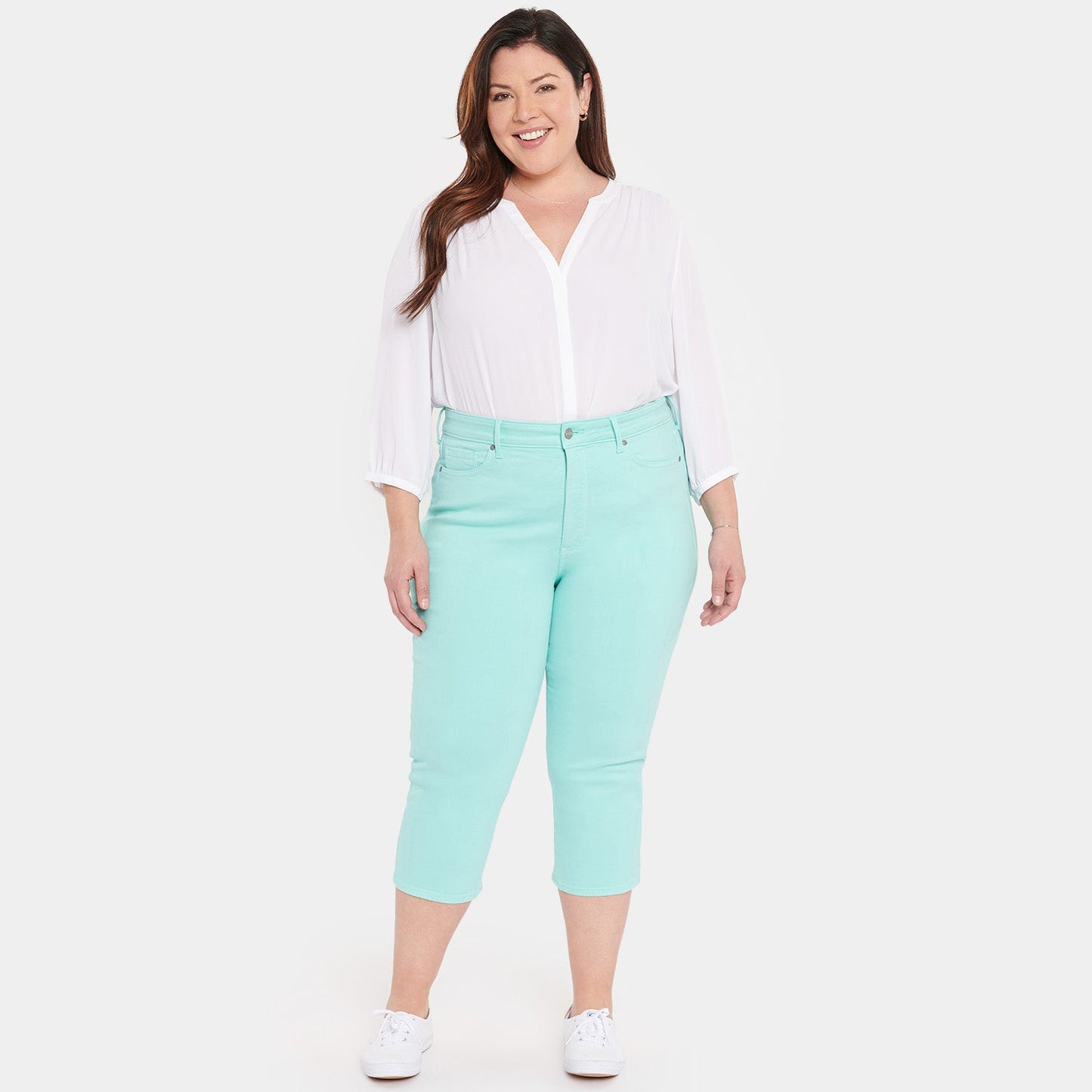ThighShaper™ Straight Crop Jeans in Plus Size - Topaz Blue