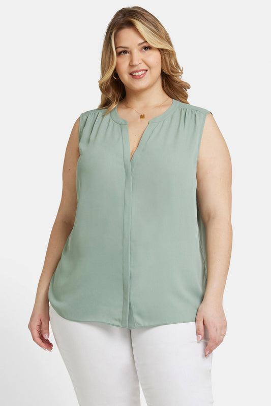 Sleeveless Pintuck Blouse In Plus Size - Lily Pad